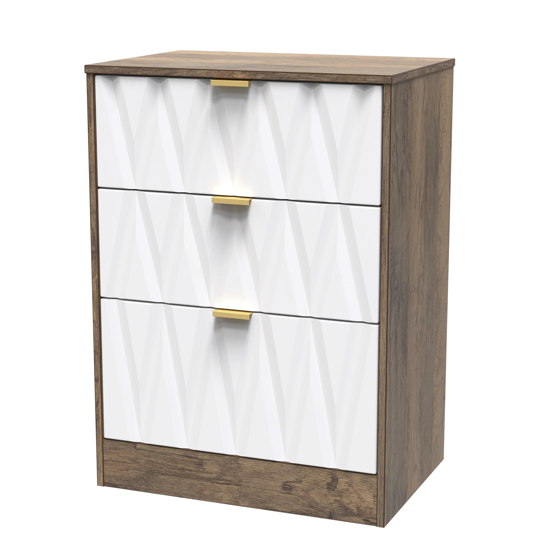 Ottawa Ready Assembled 3 Drawer Midi Deep Chest in White Matt & Vintage Oak - Image 3