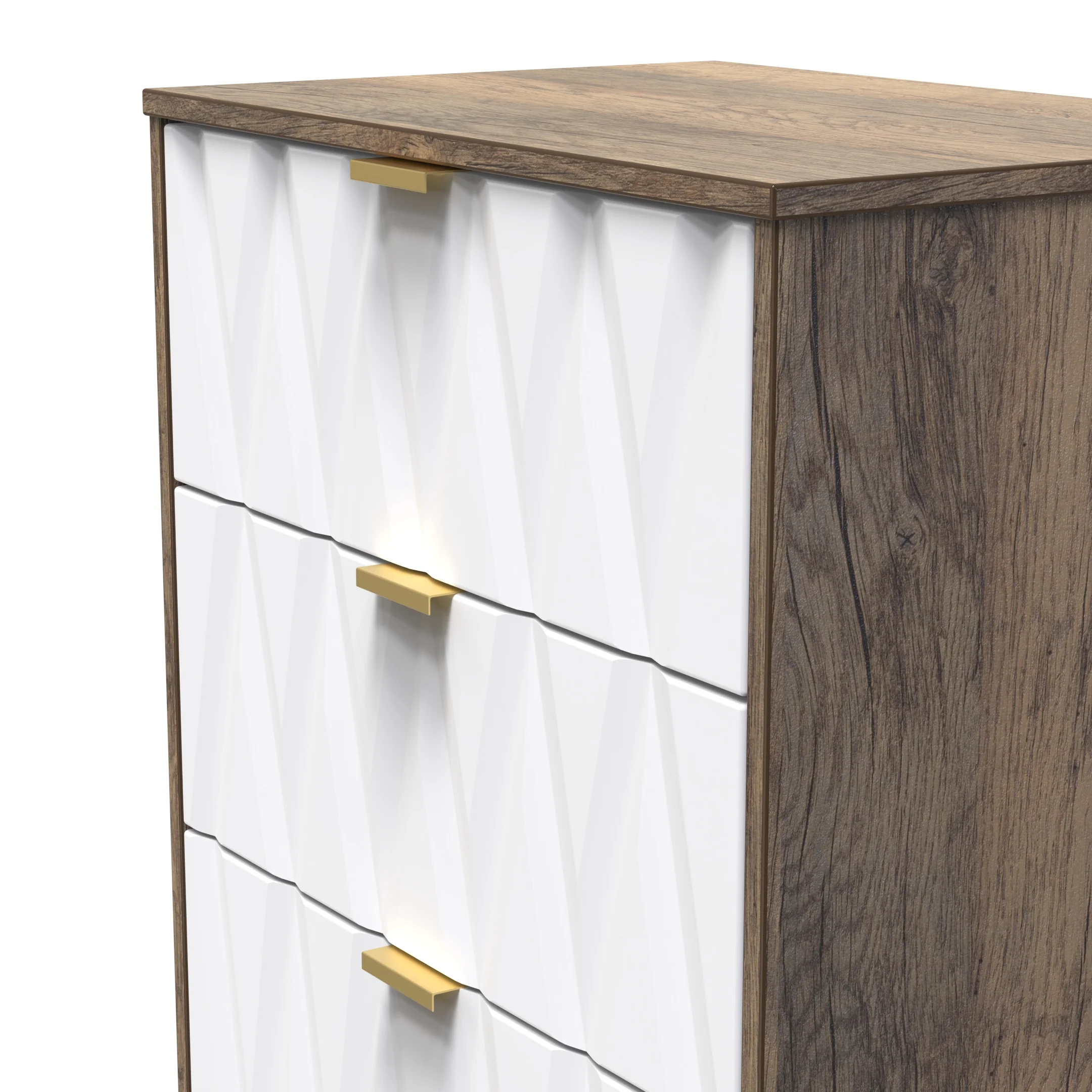 Ottawa Ready Assembled 3 Drawer Midi Deep Chest in White Matt & Vintage Oak - Image 4