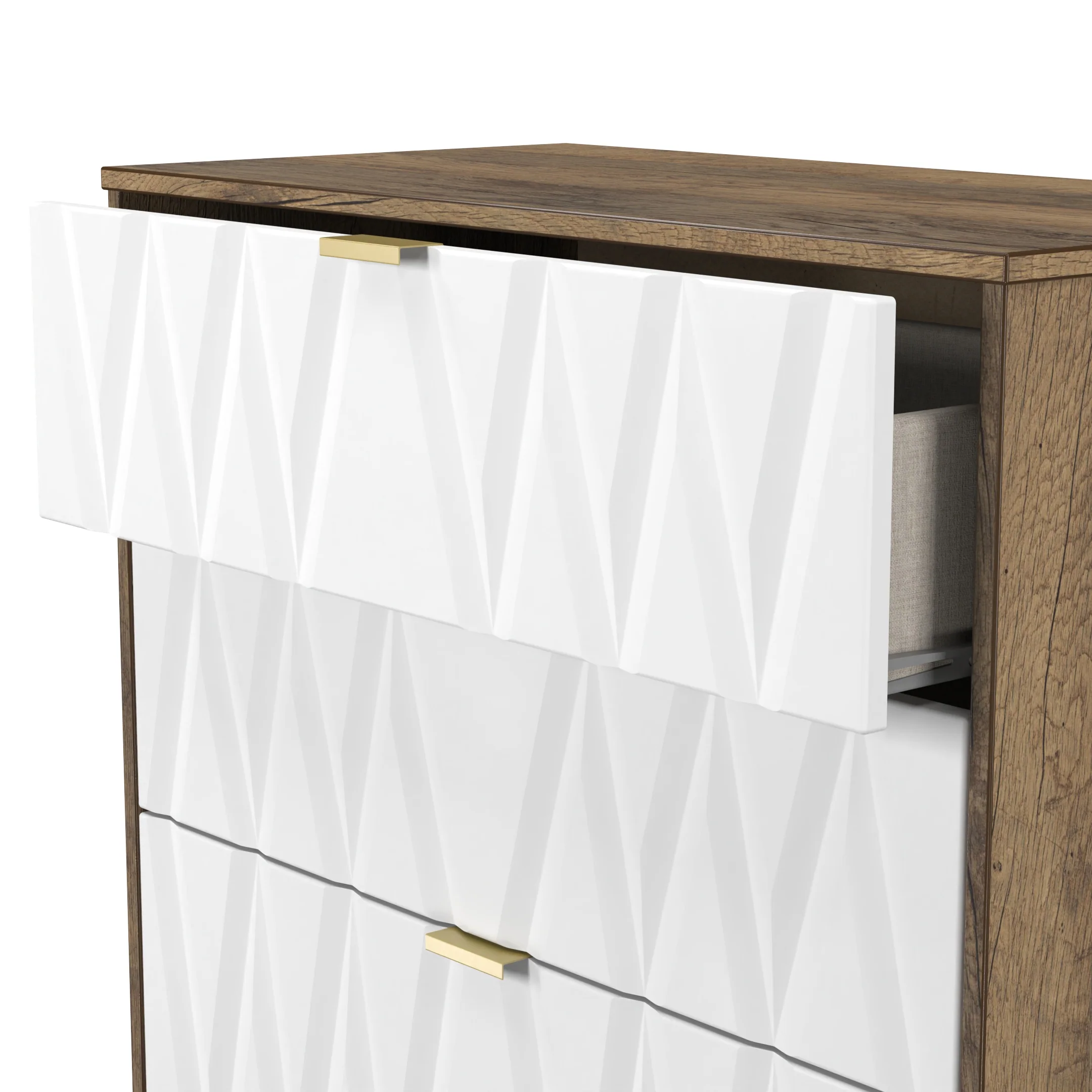 Ottawa Ready Assembled 4 Drawer Deep Chest in White Matt & Vintage Oak - Image 6