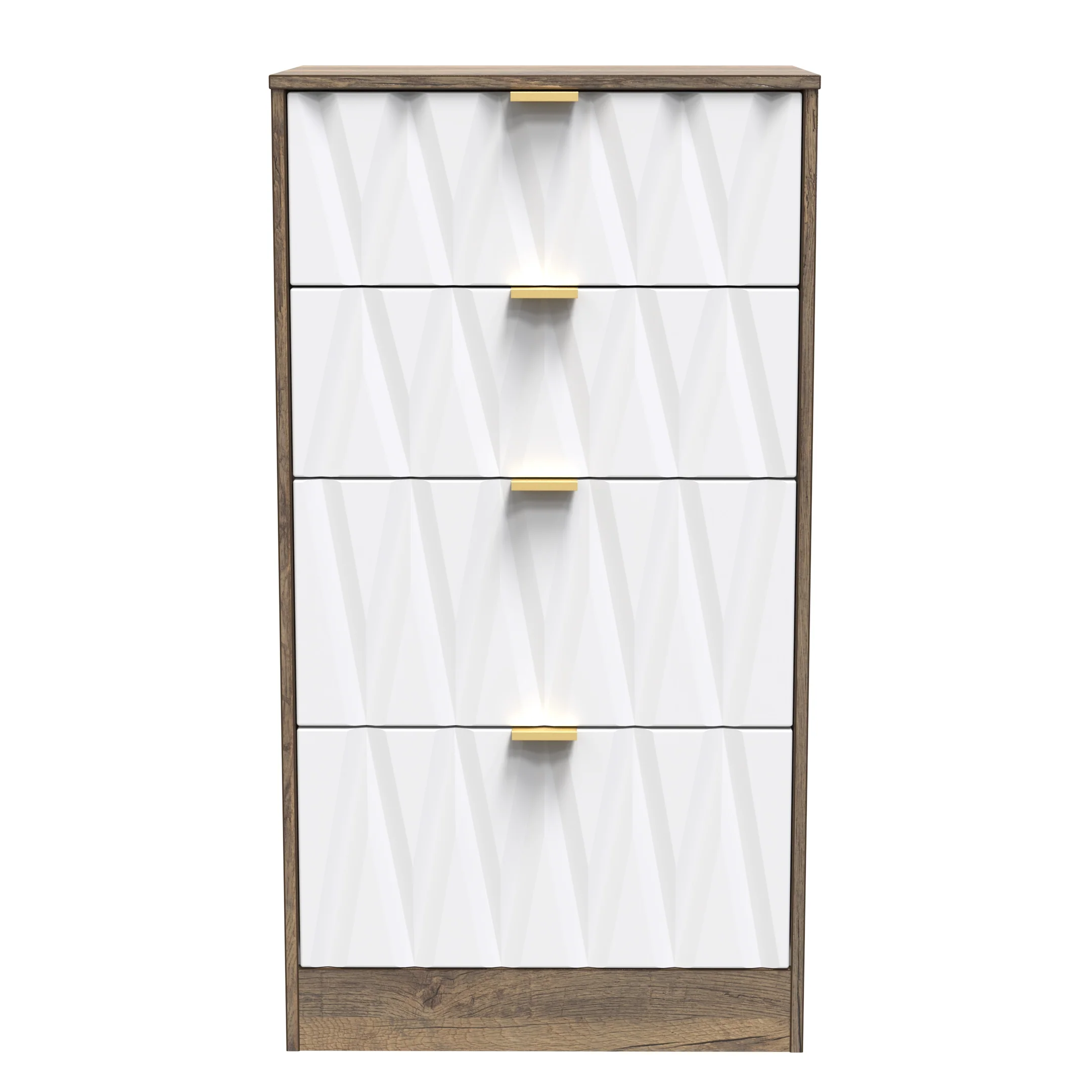 Ottawa Ready Assembled 4 Drawer Deep Midi Chest in White Matt & Vintage Oak