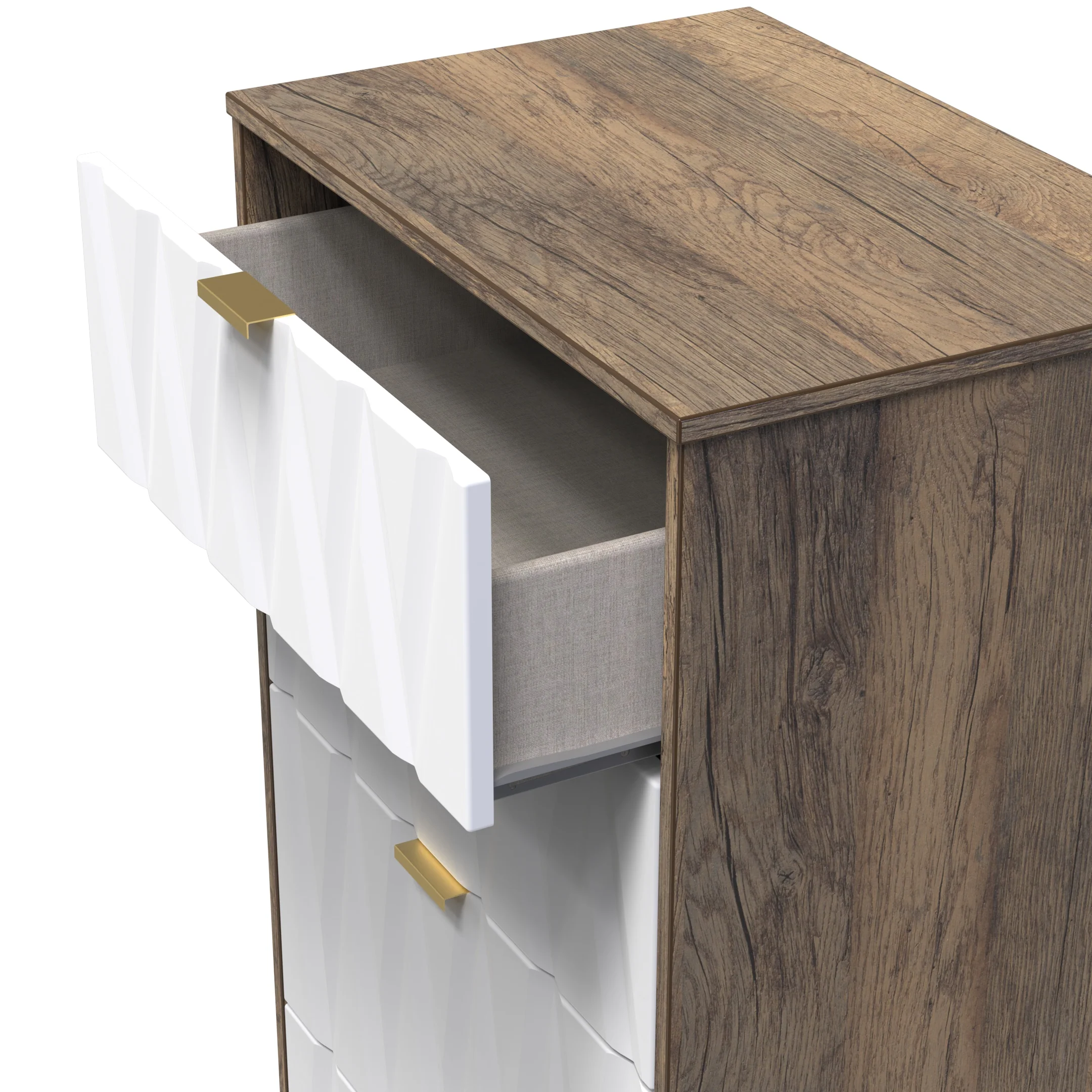 Ottawa Ready Assembled 4 Drawer Deep Midi Chest in White Matt & Vintage Oak - Image 5