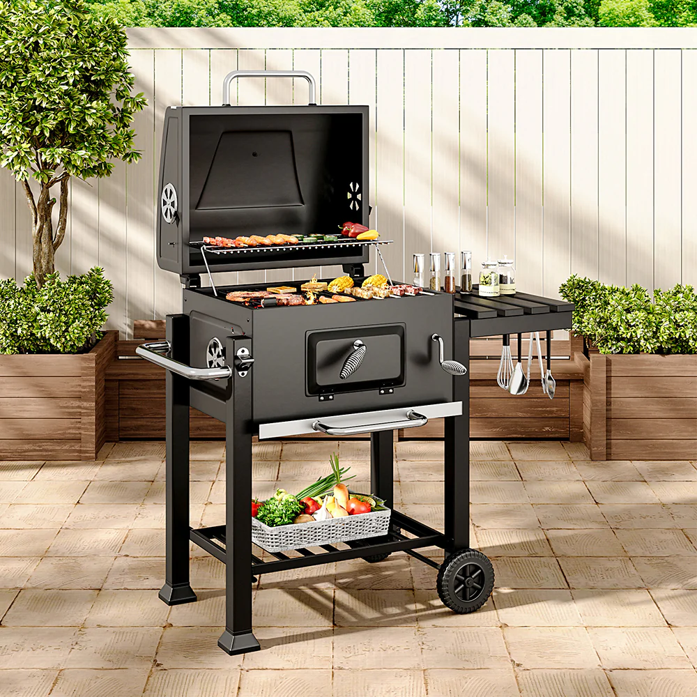 Outdoor Portable Charcoal BBQ Grill Barbecue Trolley - Image 2
