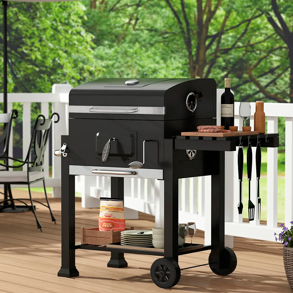 Outdoor Portable Charcoal BBQ Grill Barbecue Trolley - Image 3