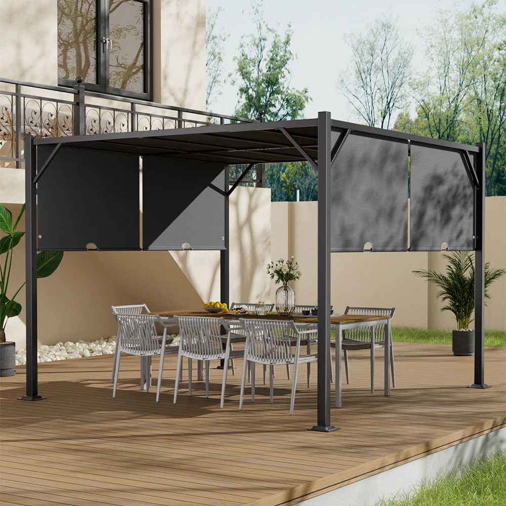 Outdoor Retractable Steel Pergola with Canopy - Image 2