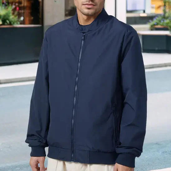 Outdoor Zip-up Windproof Lightweight Bomber Jacket Casual Varsity Outerwear - Navy