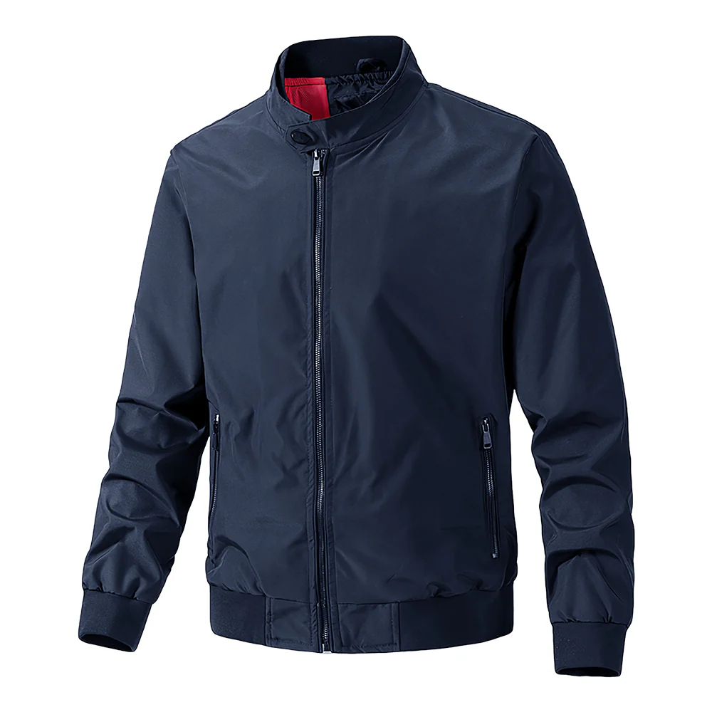 Outdoor Zip-up Windproof Lightweight Bomber Jacket Casual Varsity Outerwear - Navy - Image 3