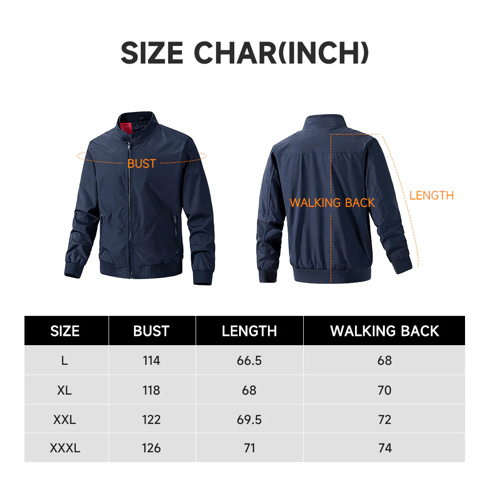 Outdoor Zip-up Windproof Lightweight Bomber Jacket Casual Varsity Outerwear - Navy - Image 9