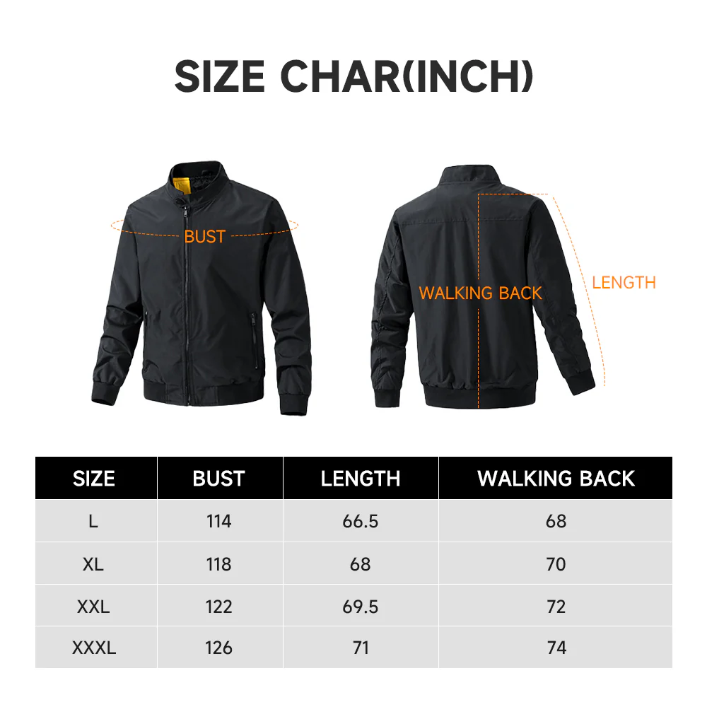 Outdoor Zip-up Windproof Lightweight Bomber Jacket Casual Varsity Outerwear - Black - Image 9