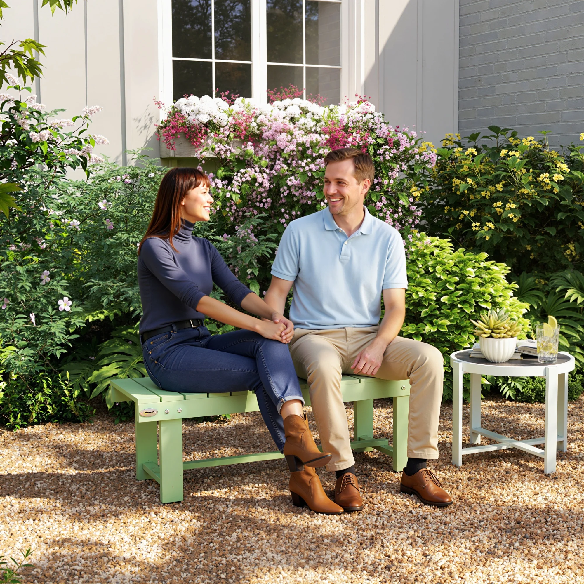 Outsunny 1.1M Outdoor Garden Bench Patio Loveseat Fir Wood 2 Person - Image 2