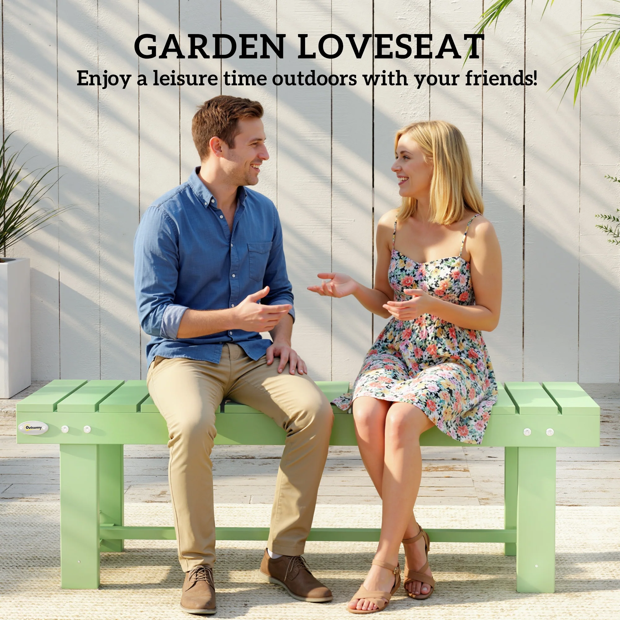 Outsunny 1.1M Outdoor Garden Bench Patio Loveseat Fir Wood 2 Person - Image 3