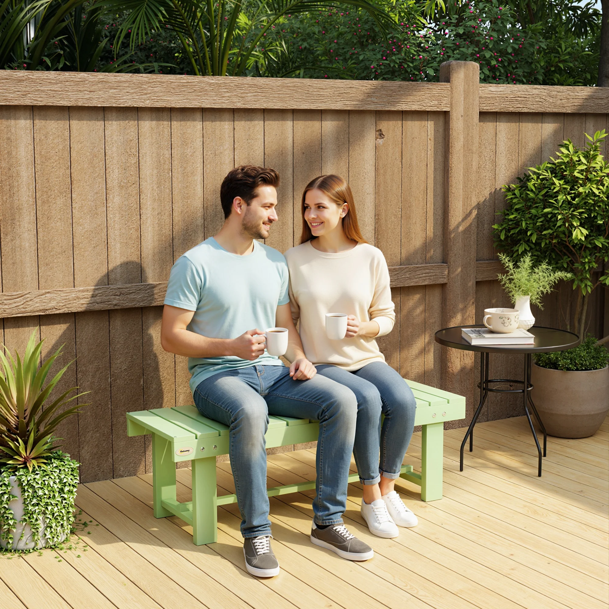 Outsunny 1.1M Outdoor Garden Bench Patio Loveseat Fir Wood 2 Person - Image 8