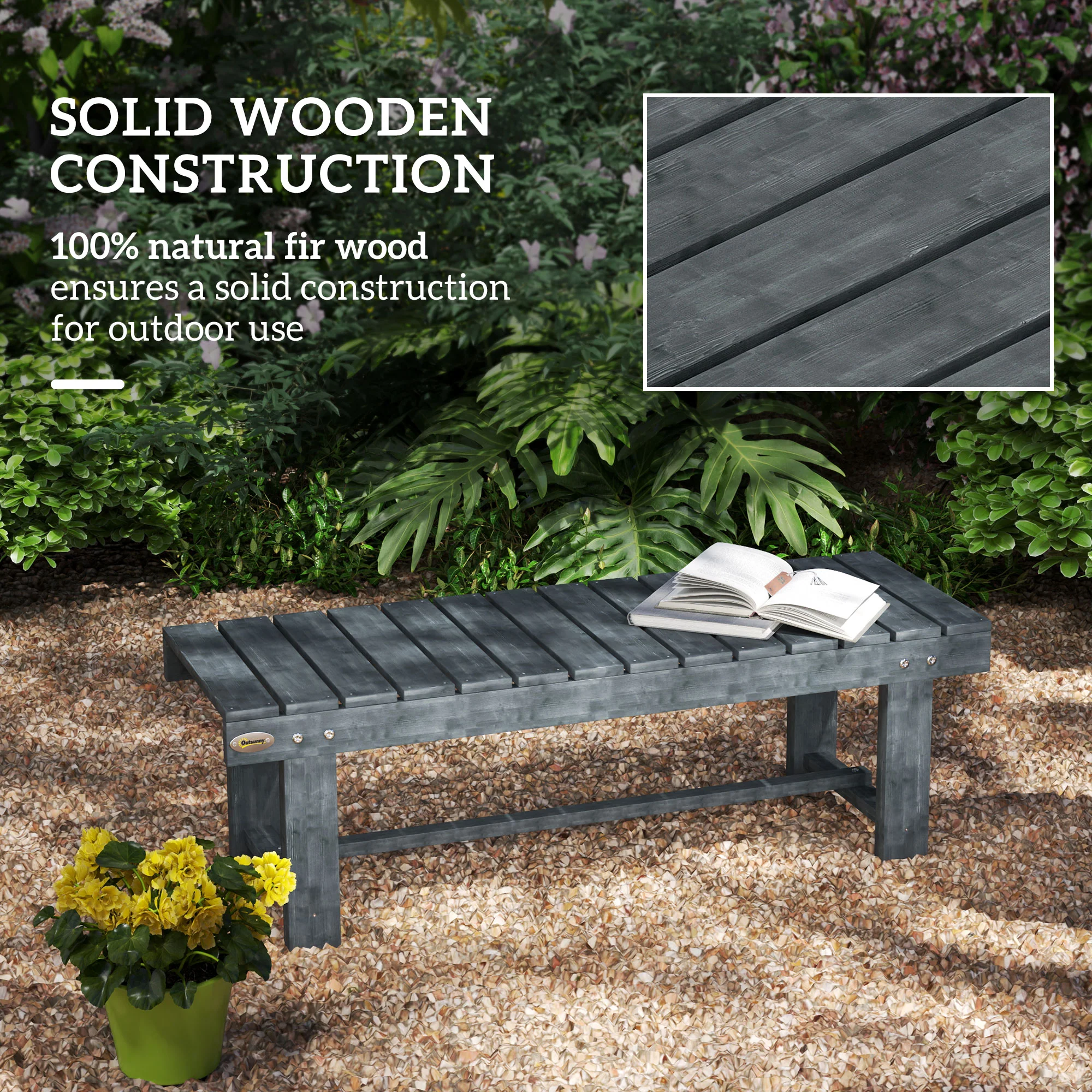 Outsunny 1.1M Outdoor Garden Bench Patio Loveseat Fir Wood 2 Person - Image 4