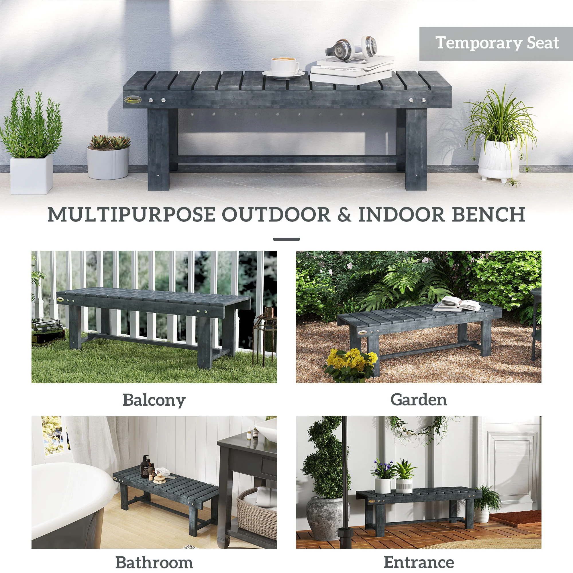 Outsunny 1.1M Outdoor Garden Bench Patio Loveseat Fir Wood 2 Person - Image 7