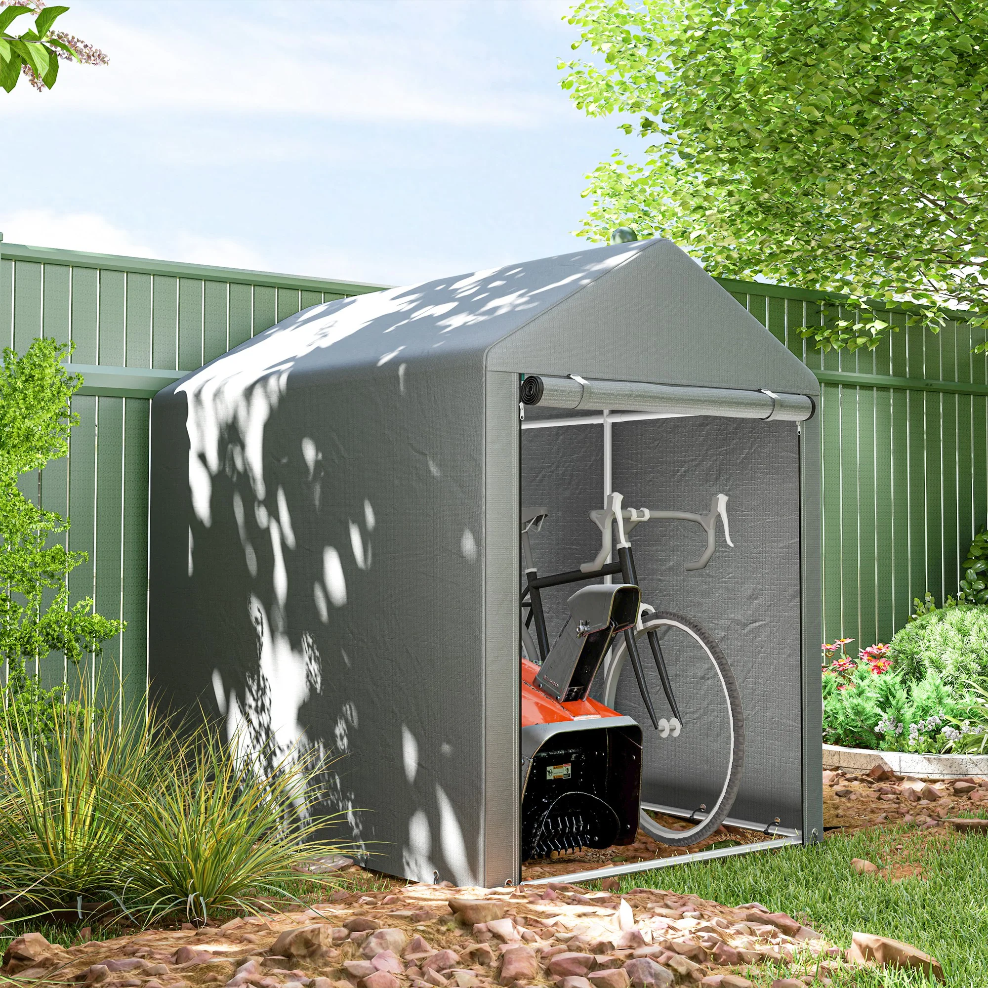 Outsunny 1.2 x 1.8m Portable Garden Shed for Motorbikes, Garden Tools, Bikes - Image 2