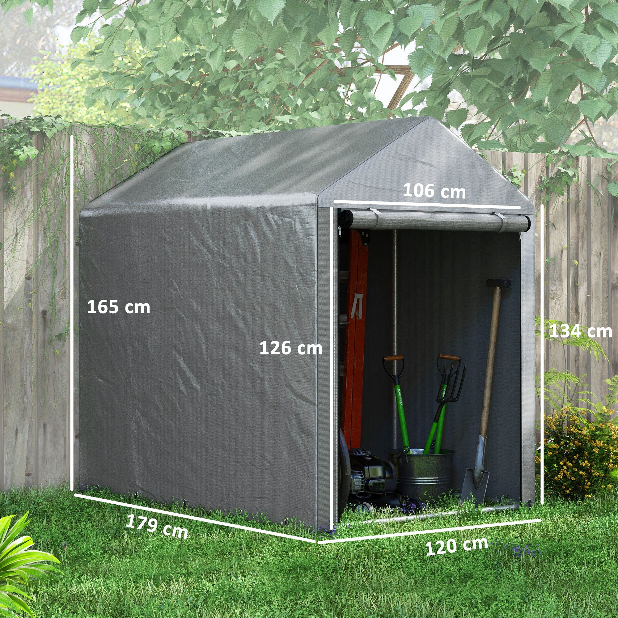 Outsunny 1.2 x 1.8m Portable Garden Shed for Motorbikes, Garden Tools, Bikes - Image 5