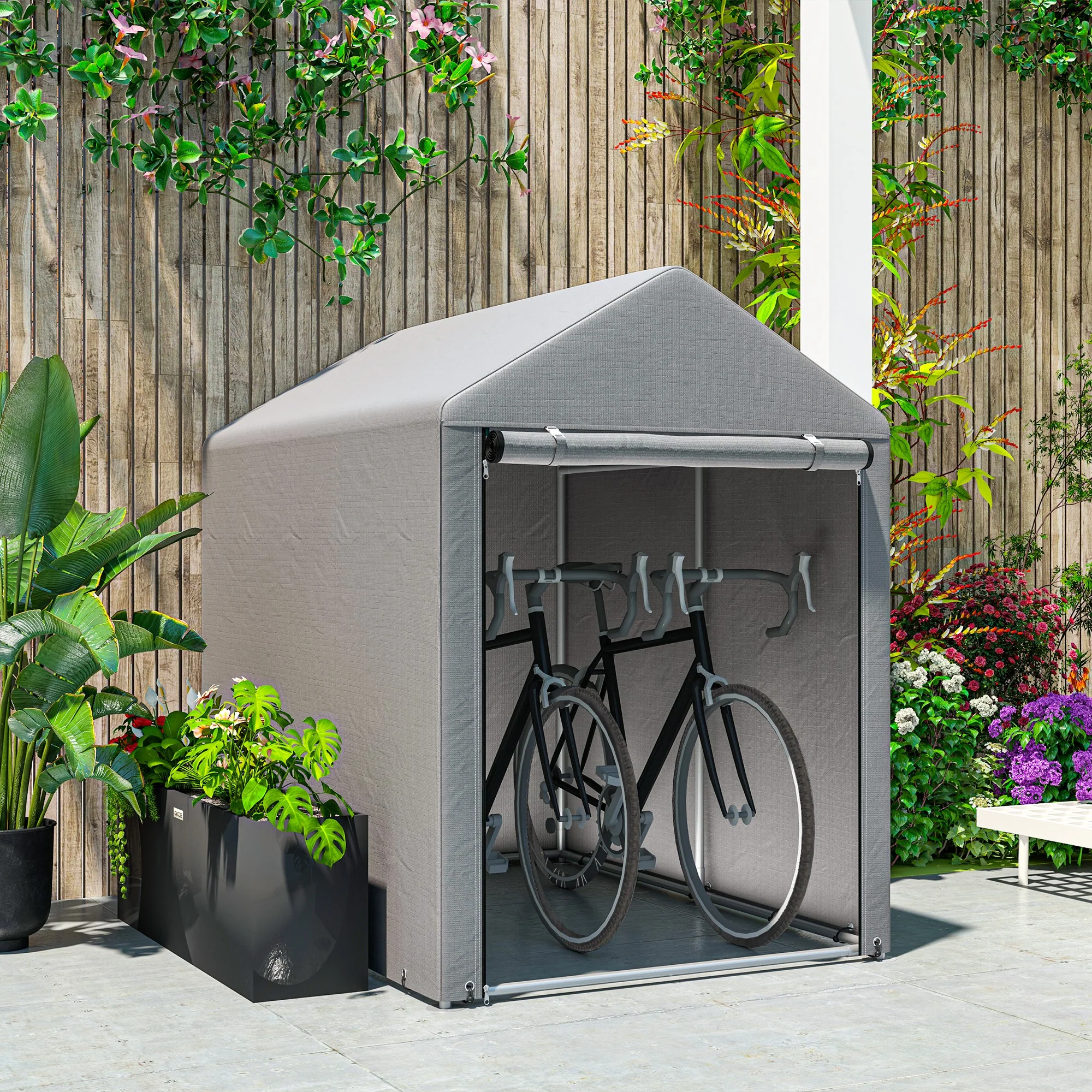 Outsunny 1.2 x 1.8m Portable Garden Shed for Motorbikes, Garden Tools, Bikes - Image 7