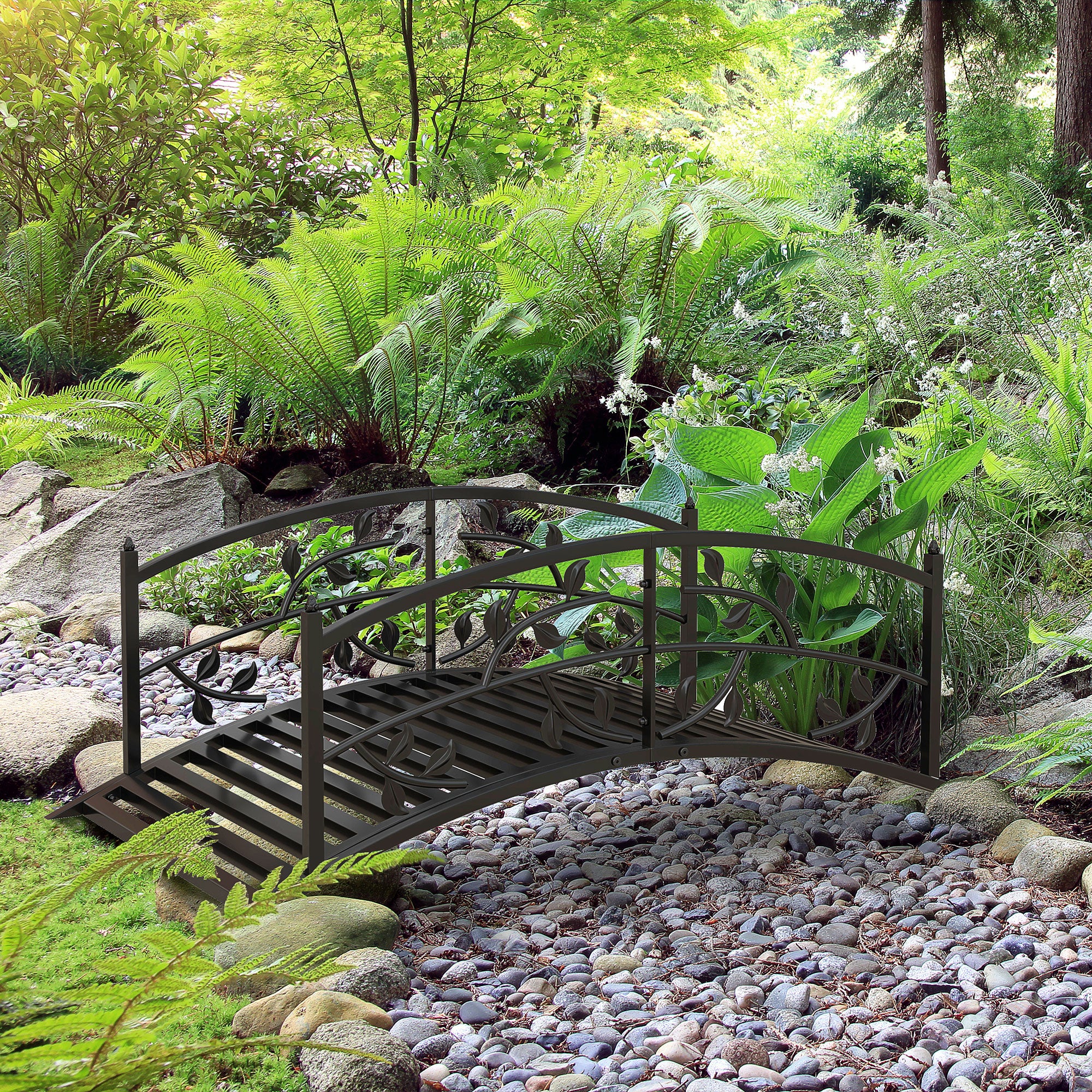 Outsunny 1.2M Classic Arch Bridge for Ponds Creeks Streams Borders, Black - Image 2