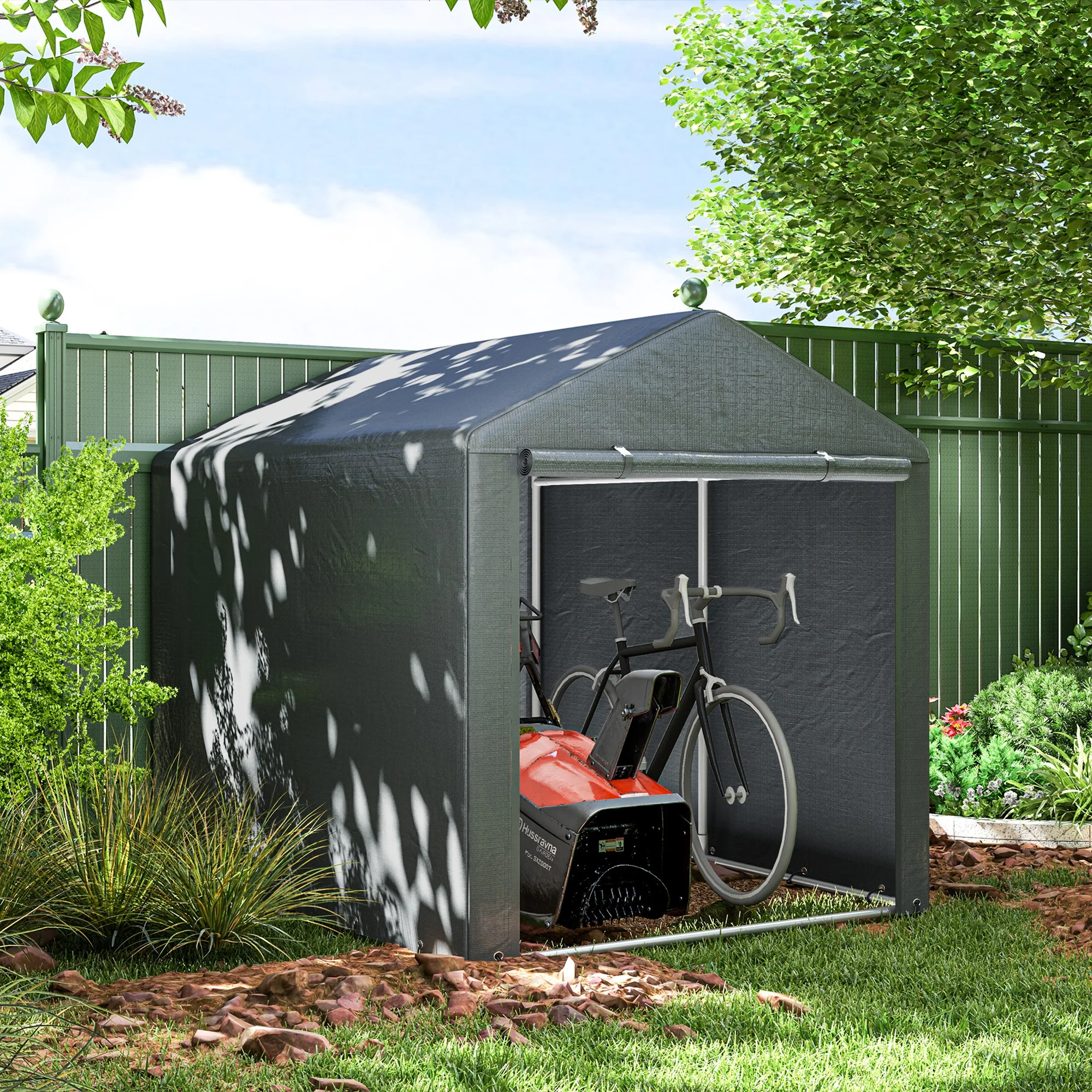 Outsunny 1.6 x 2.2m Garden Storage Shed Portable Shed Tent, Dark Grey - Image 2