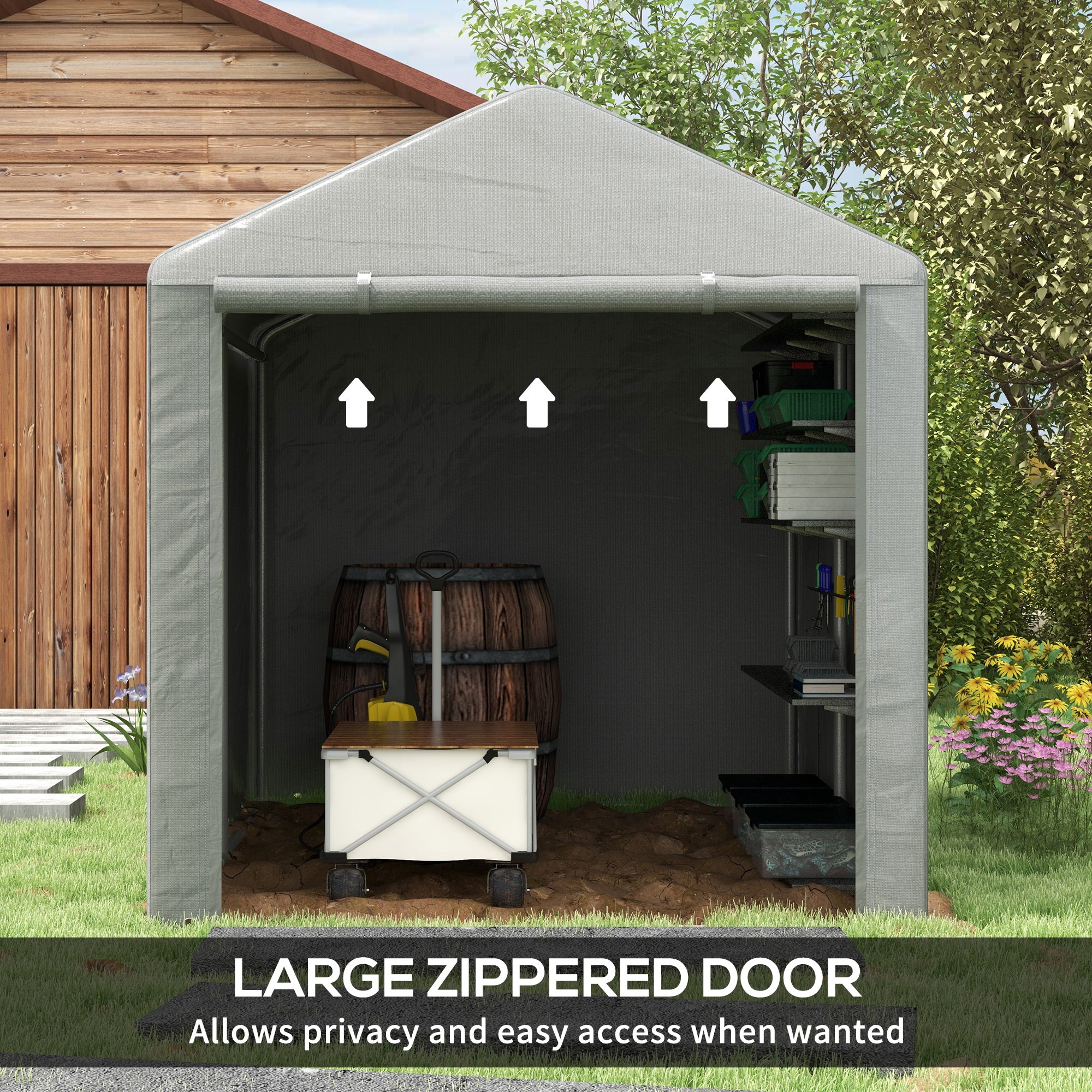 Outsunny 1.6 x 2.2m Garden Storage Shed Portable Shed Tent, Light Grey - Image 3