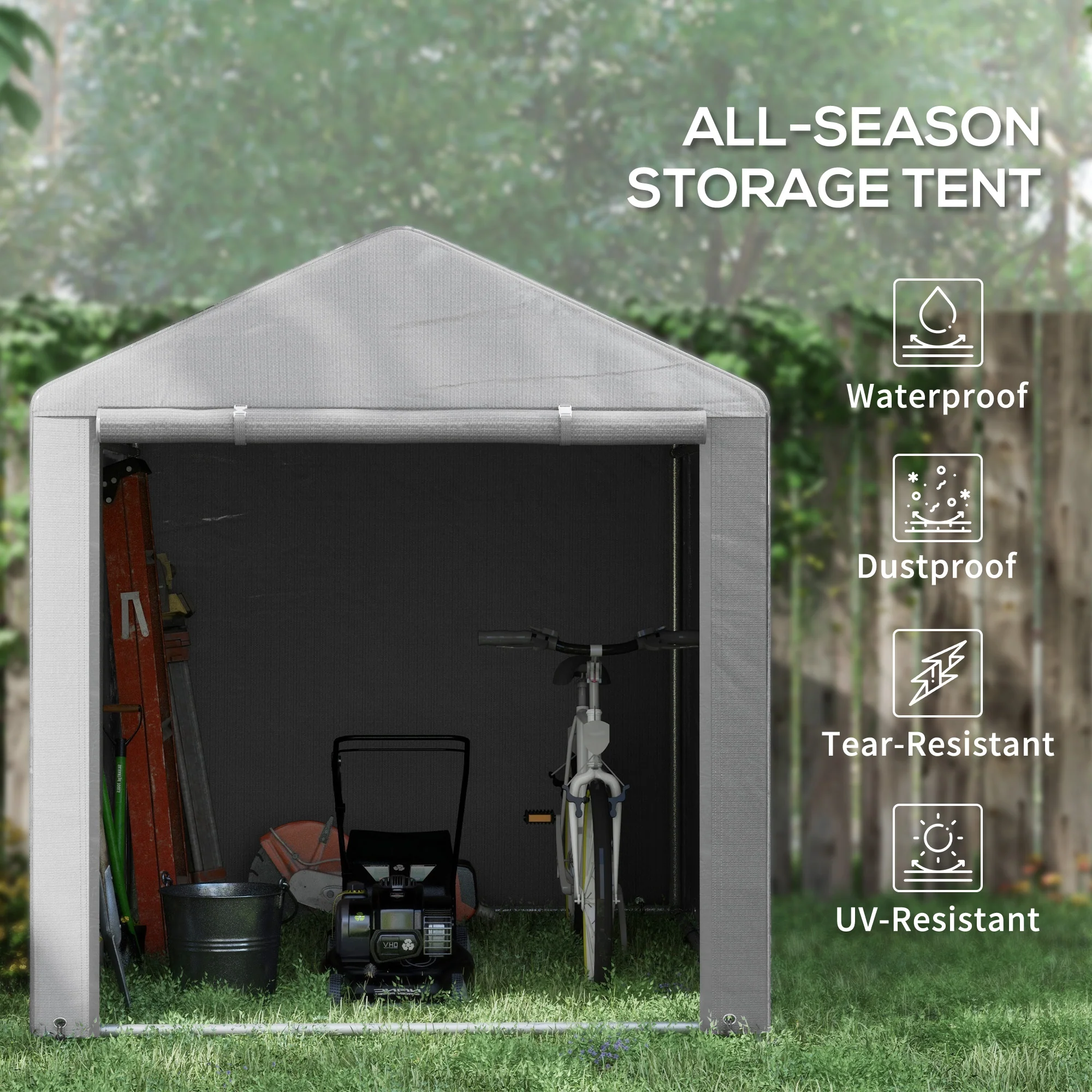 Outsunny 1.6 x 2.2m Garden Storage Shed Portable Shed Tent, Light Grey - Image 4