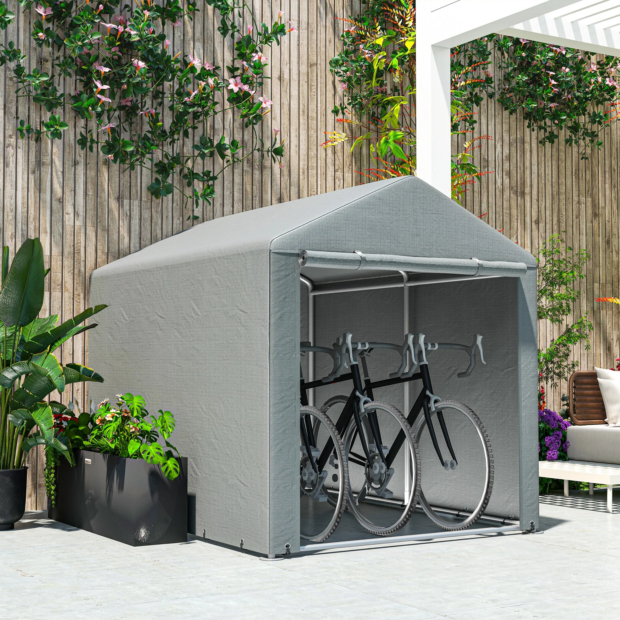 Outsunny 1.6 x 2.2m Garden Storage Shed Portable Shed Tent, Light Grey - Image 7