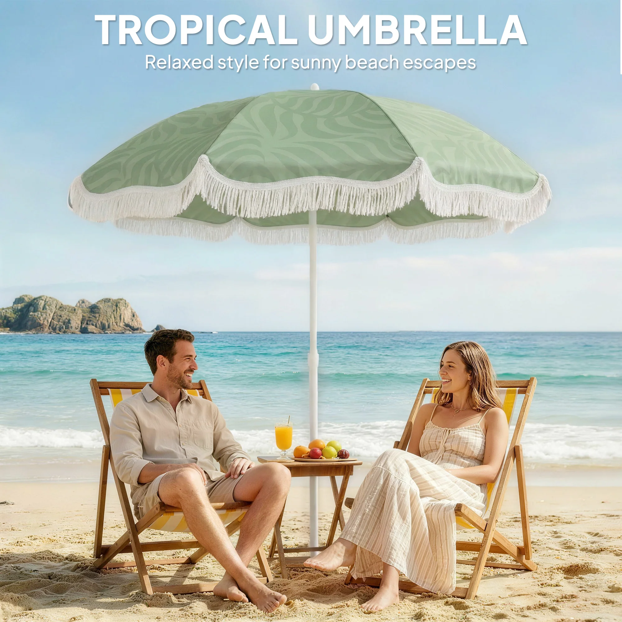Outsunny 1.8 m Beach Umbrella Parasol with Sand Anchor, 30 Tilt, Green - Image 3
