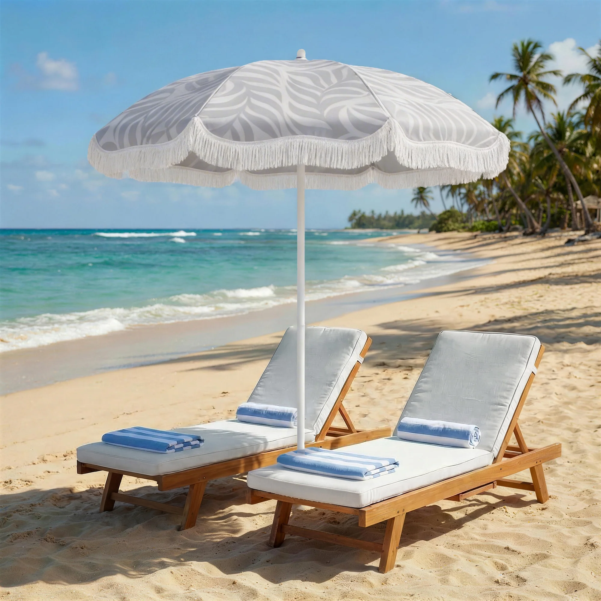 Outsunny 1.8 M Beach Umbrella Parasol With Sand Anchor, 30 Tilt, Light Grey - Image 2