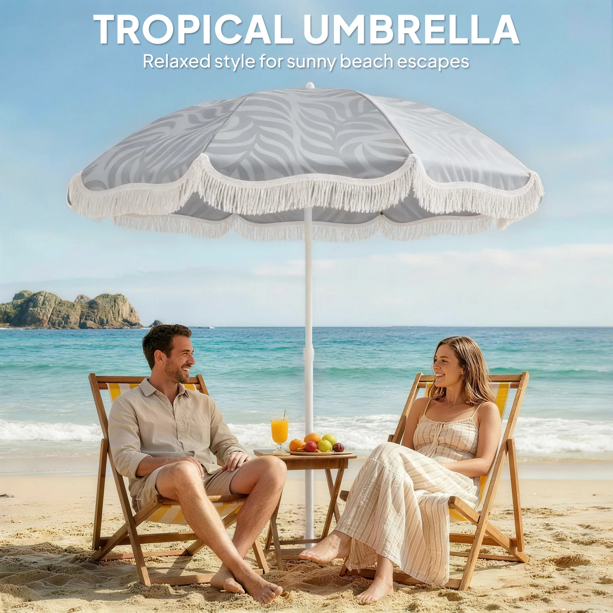 Outsunny 1.8 M Beach Umbrella Parasol With Sand Anchor, 30 Tilt, Light Grey - Image 3