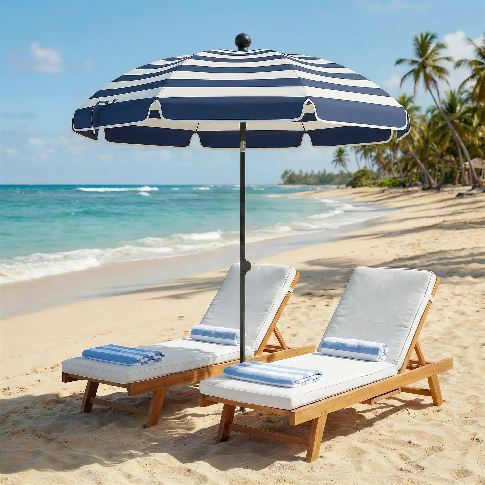 Outsunny 1.8 m Beach Umbrella Parasol with Sand Anchor, Tilt, Blue/White - Image 2