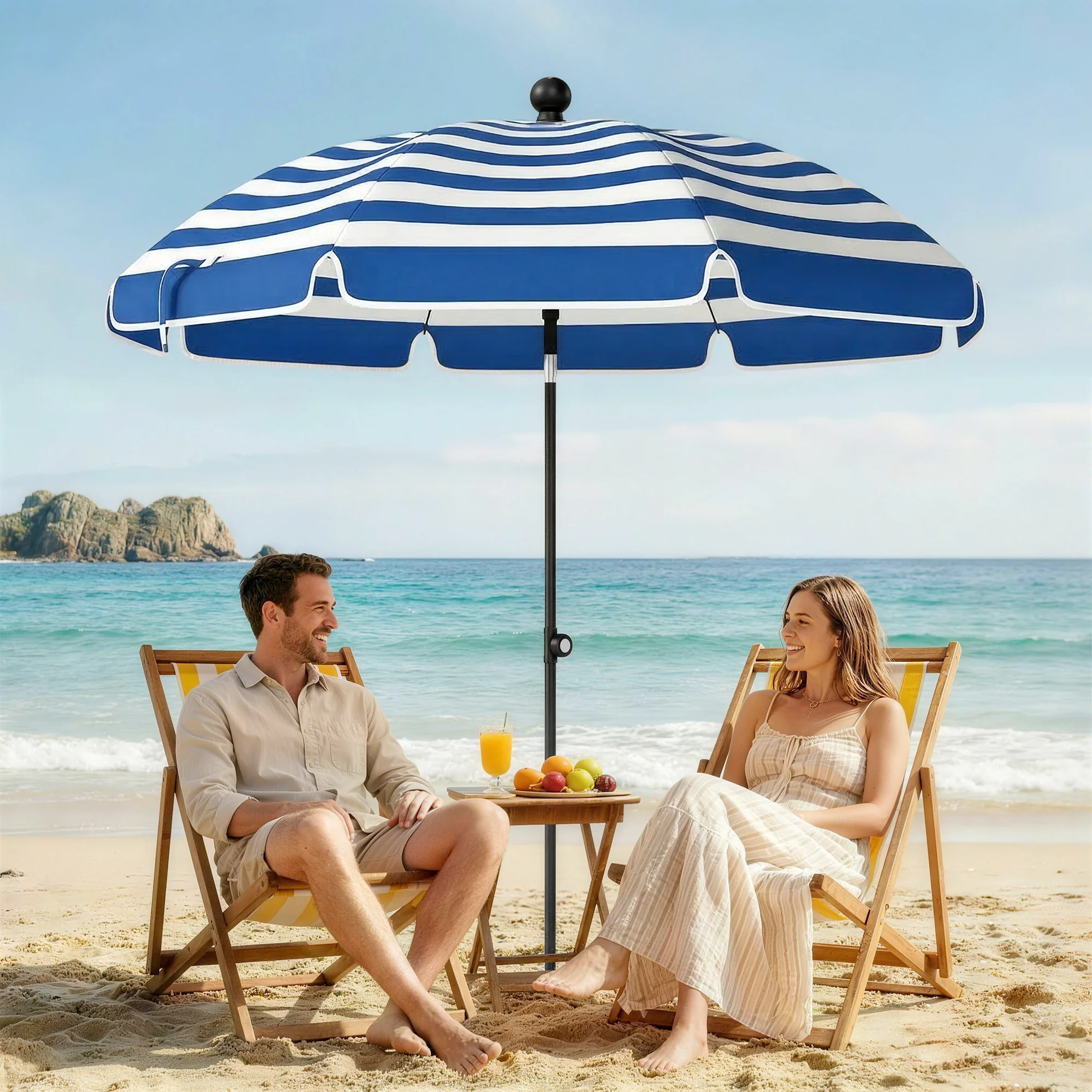 Outsunny 1.8 m Beach Umbrella Parasol with Sand Anchor, Tilt, Blue/White - Image 9