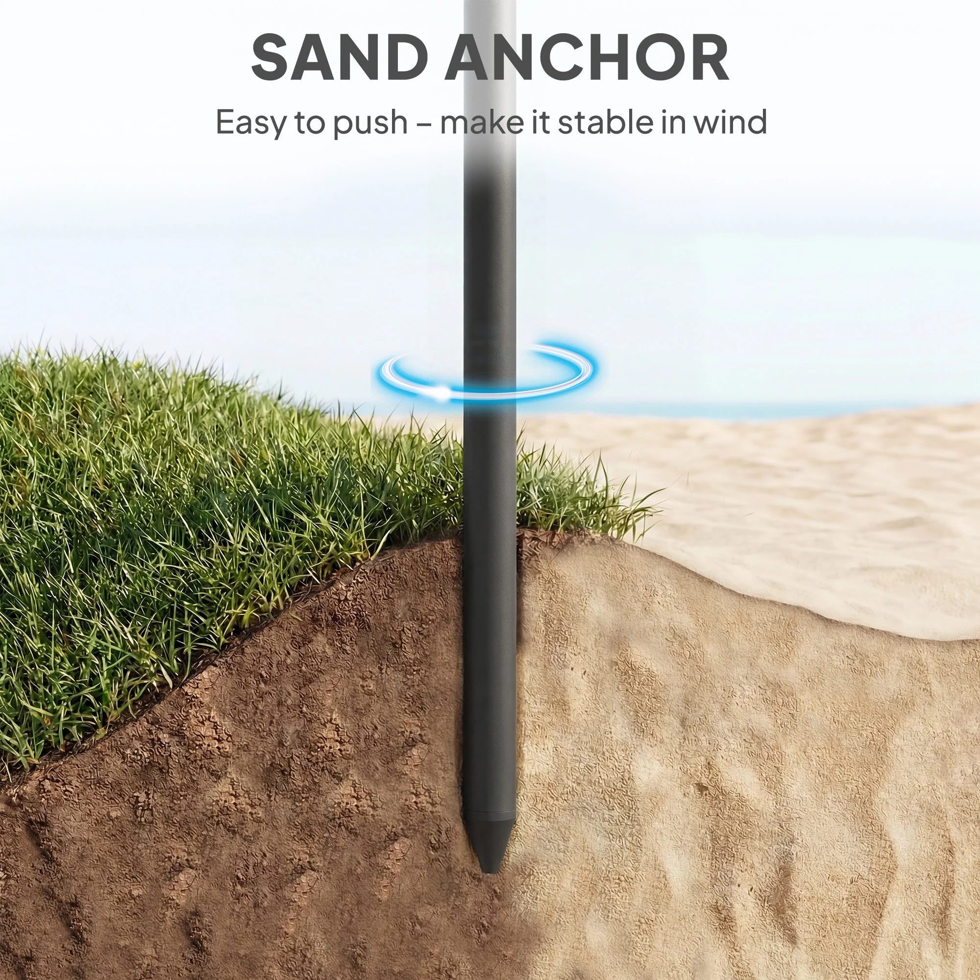 Outsunny 1.8 m Beach Umbrella Parasol with Sand Anchor, Tilt, Dark Grey - Image 6