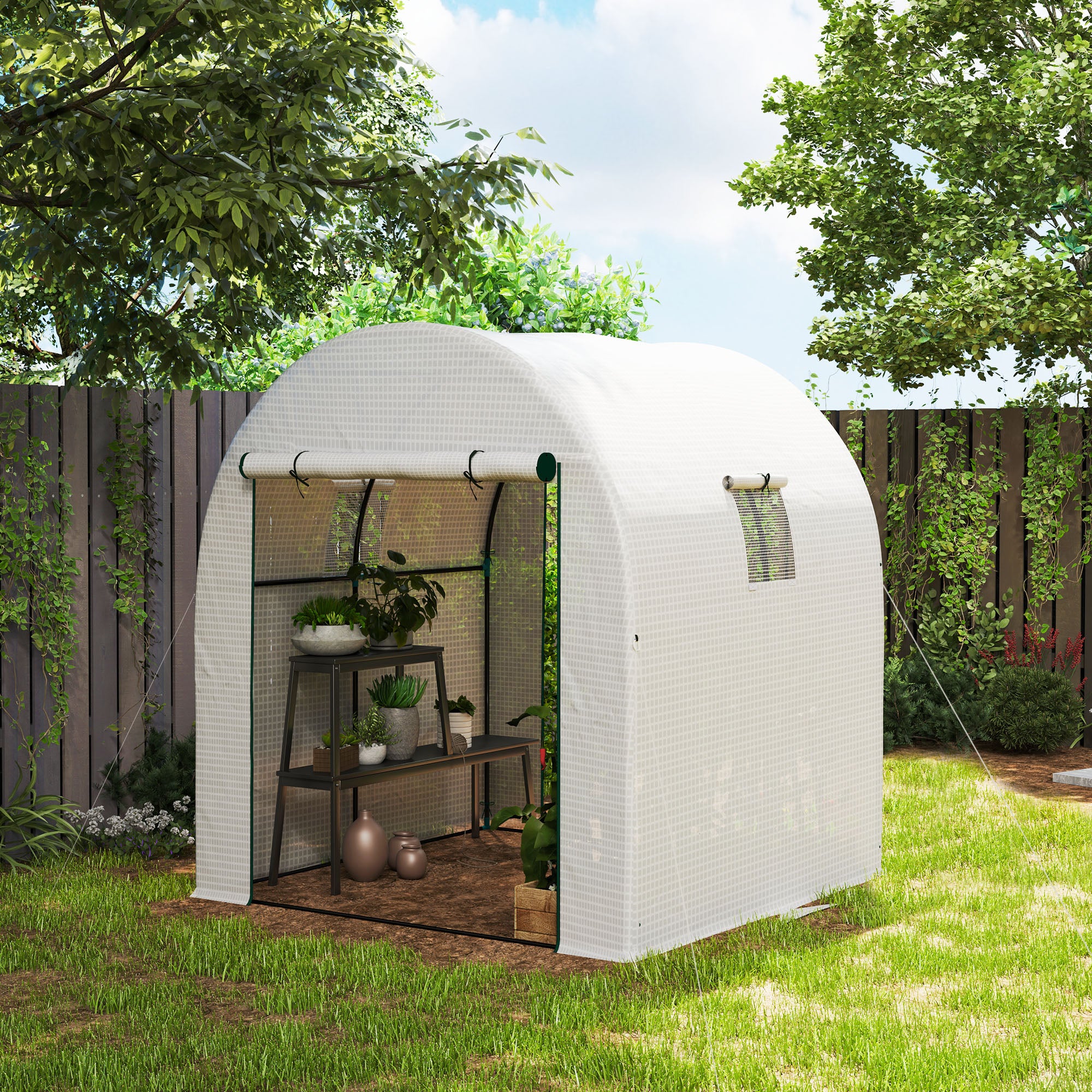 Outsunny 1.8 x 1.8 x 2m Polytunnel Greenhouse with Doors and Mesh Windows - Image 2