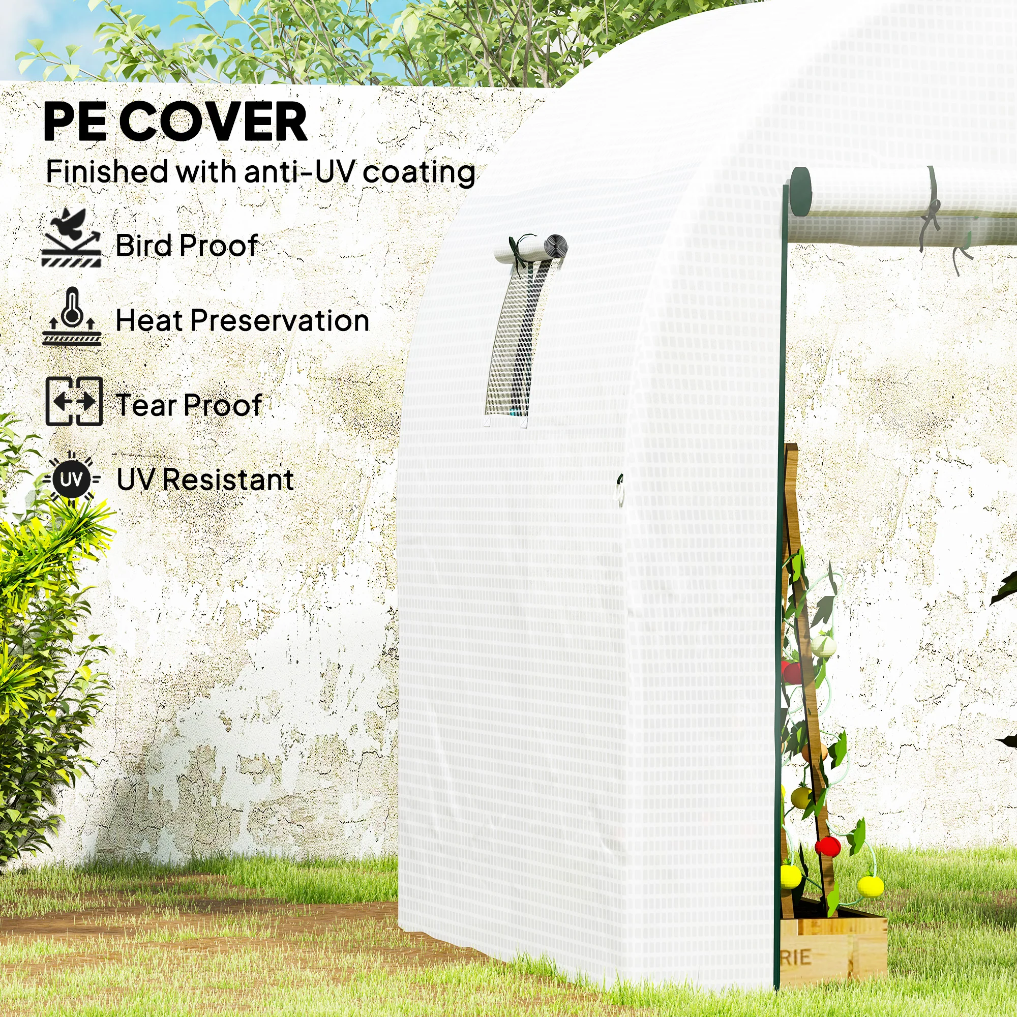 Outsunny 1.8 x 1.8 x 2m Polytunnel Greenhouse with Doors and Mesh Windows - Image 3