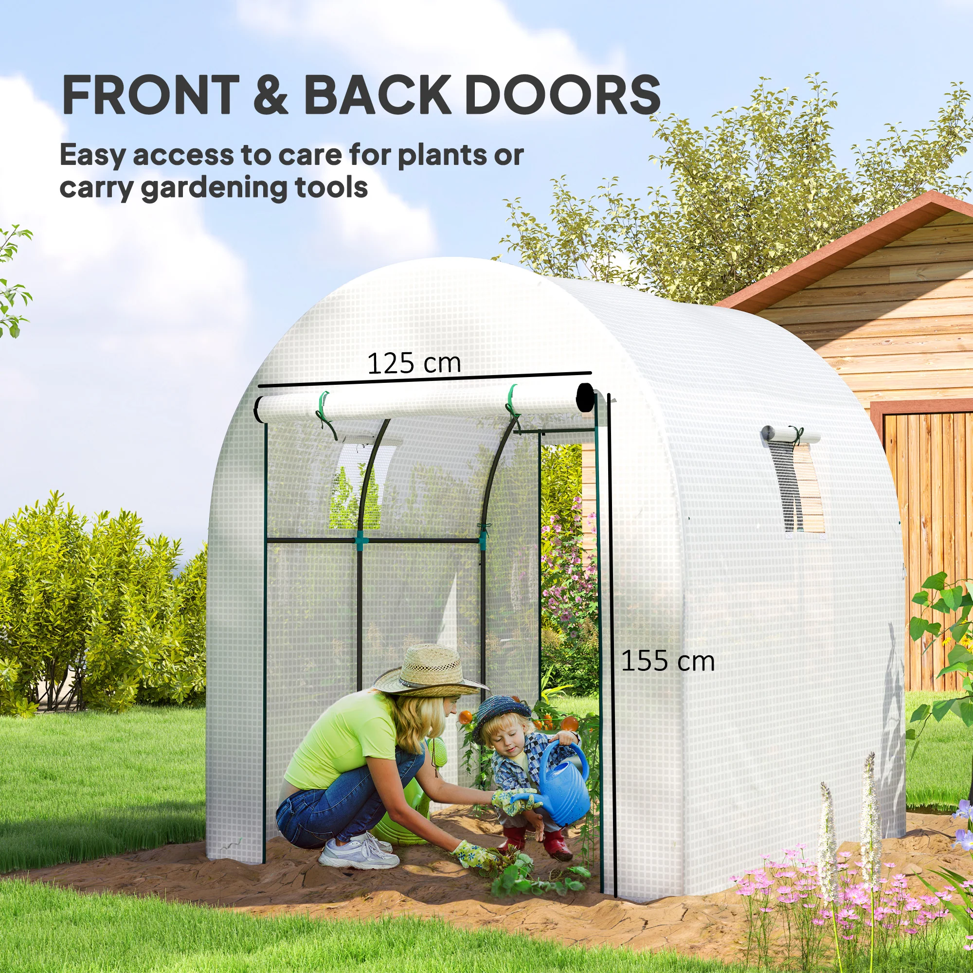 Outsunny 1.8 x 1.8 x 2m Polytunnel Greenhouse with Doors and Mesh Windows - Image 4