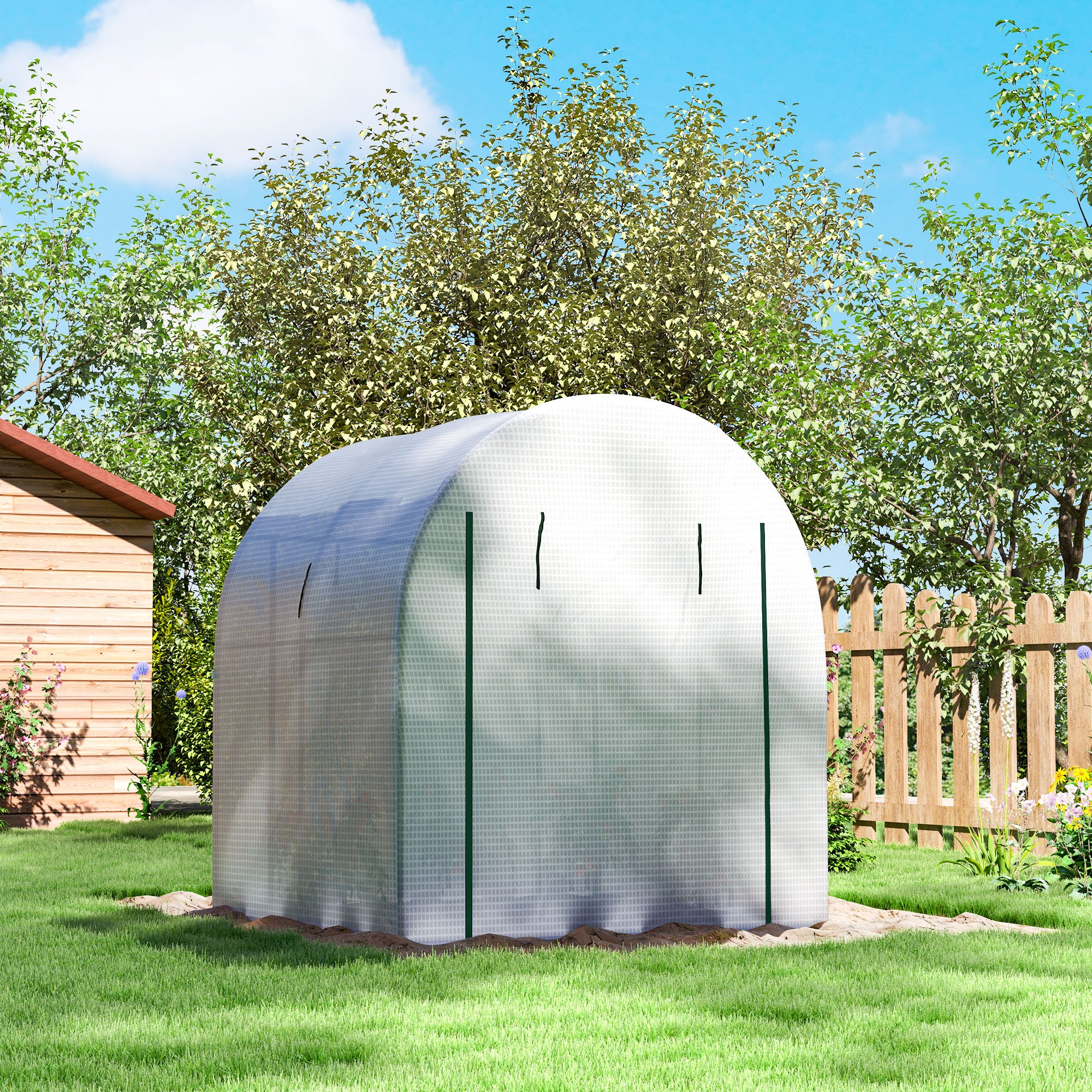 Outsunny 1.8 x 1.8 x 2m Polytunnel Greenhouse with Doors and Mesh Windows - Image 9