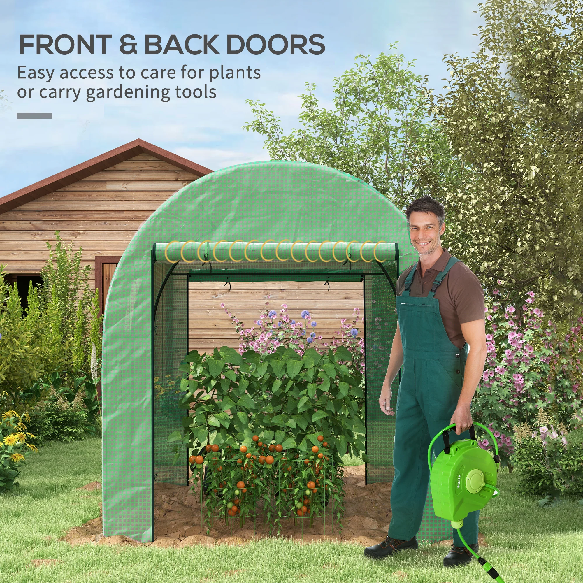 Outsunny 1.8 x 1.8 x 2m Polytunnel Greenhouse with Doors and Mesh Windows - Image 4