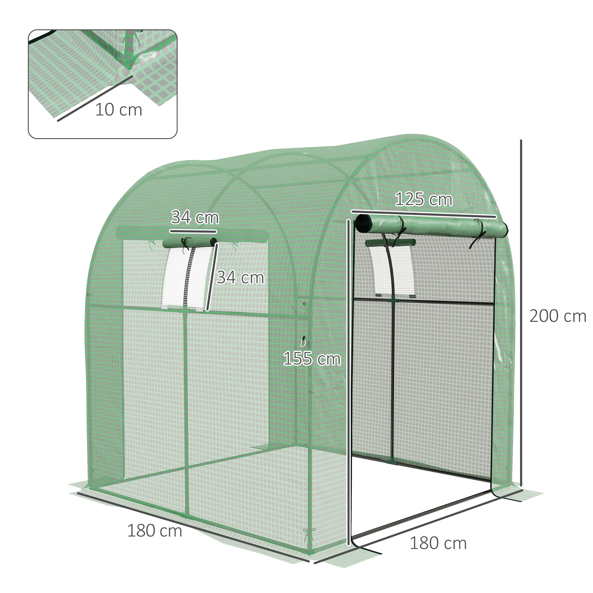 Outsunny 1.8 x 1.8 x 2m Polytunnel Greenhouse with Doors and Mesh Windows - Image 5
