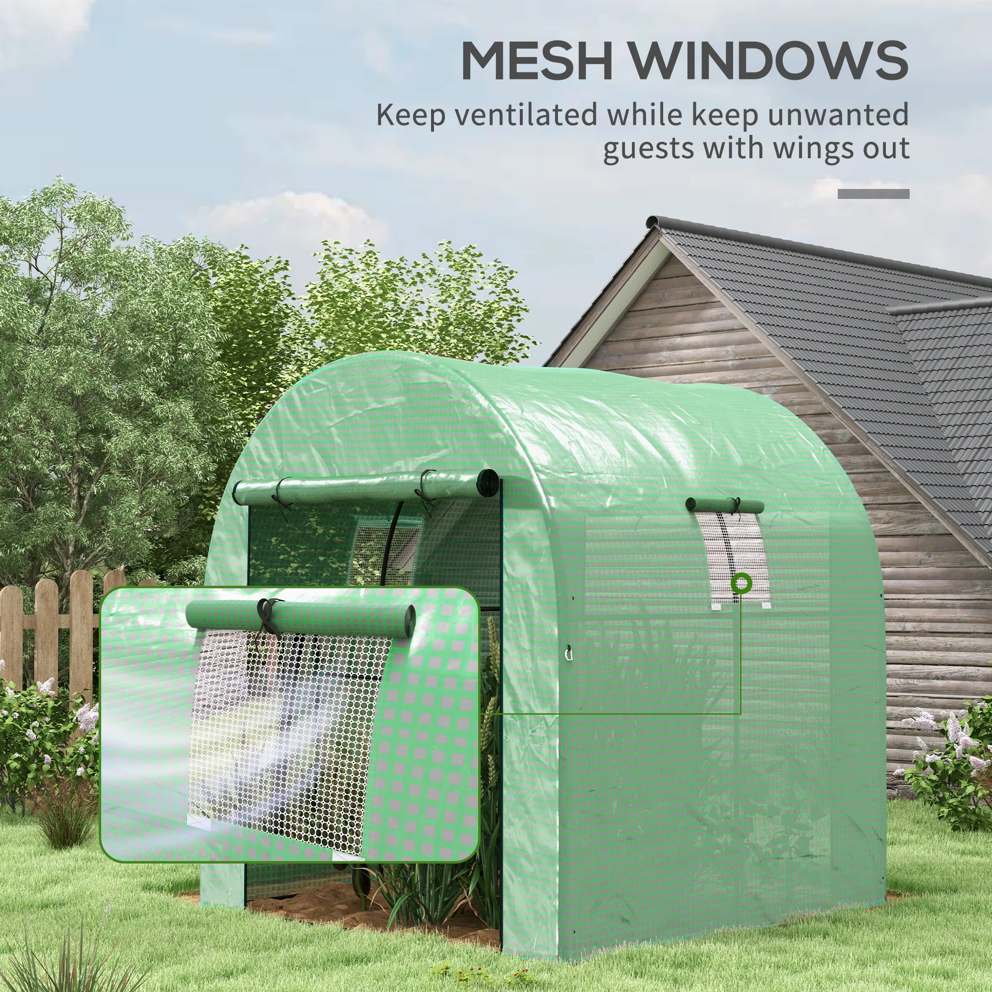 Outsunny 1.8 x 1.8 x 2m Polytunnel Greenhouse with Doors and Mesh Windows - Image 6