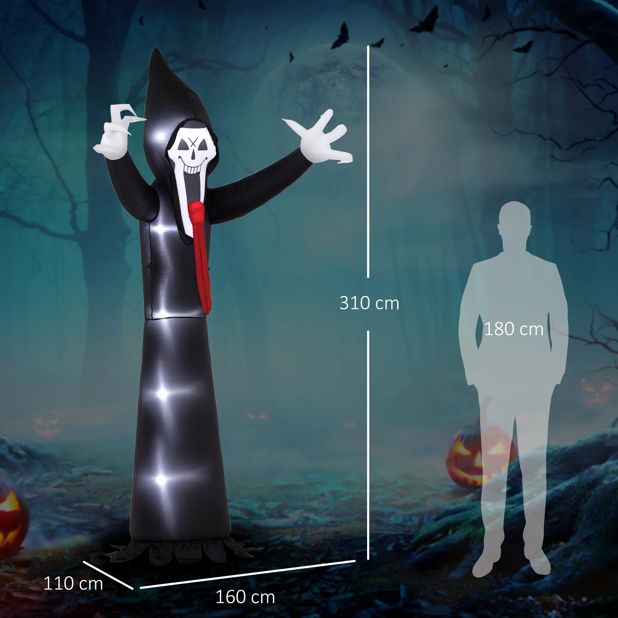 Outsunny 10 FT Grim Reaper Halloween Inflatable for Indoor, Outdoor Party - Image 3