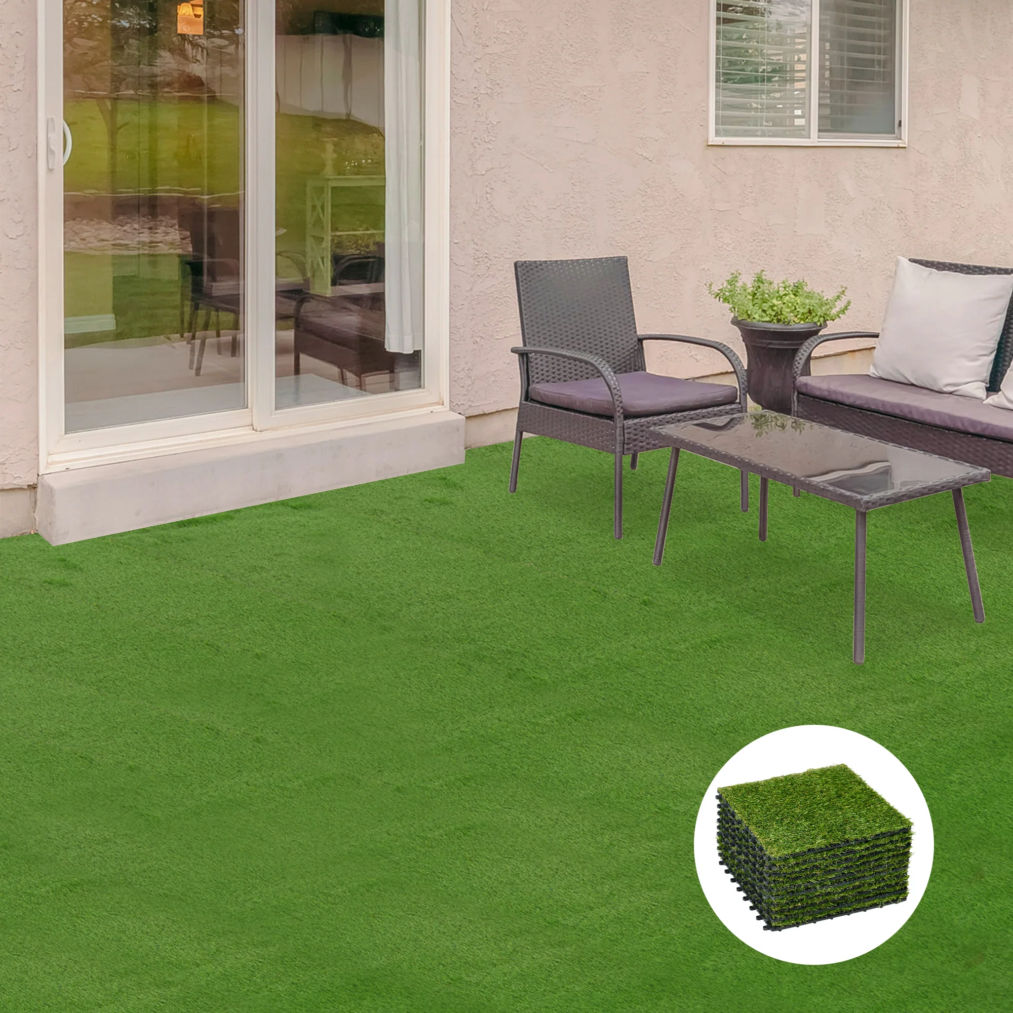 Outsunny 10-Piece Artificial Grass Set, Weatherproof Turf Tiles, Outdoor Carpet - Image 2