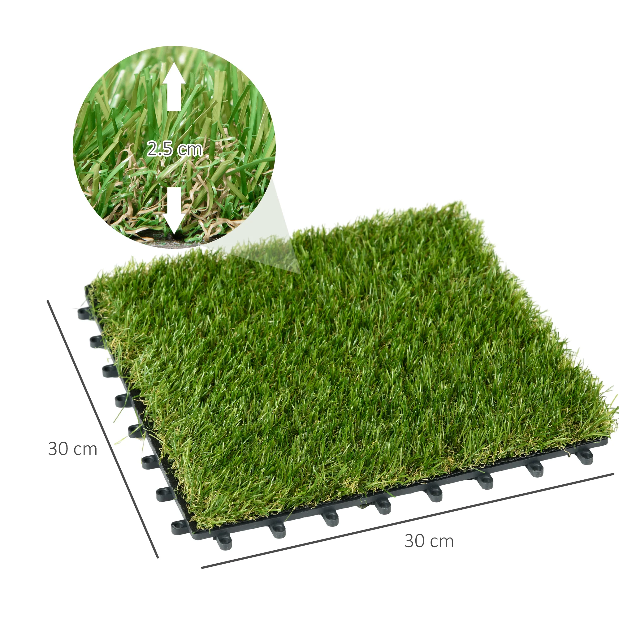 Outsunny 10-Piece Artificial Grass Set, Weatherproof Turf Tiles, Outdoor Carpet - Image 3