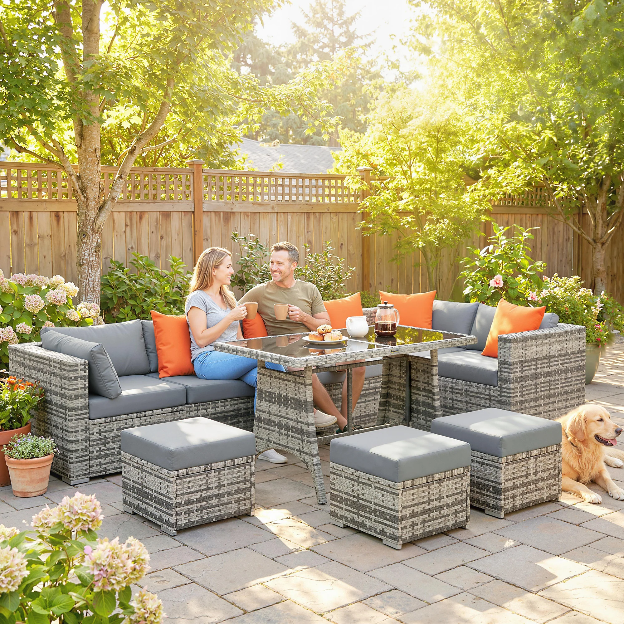Outsunny 10 Piece Rattan Garden Furniture Set, Outdoor Patio Furniture - Image 2