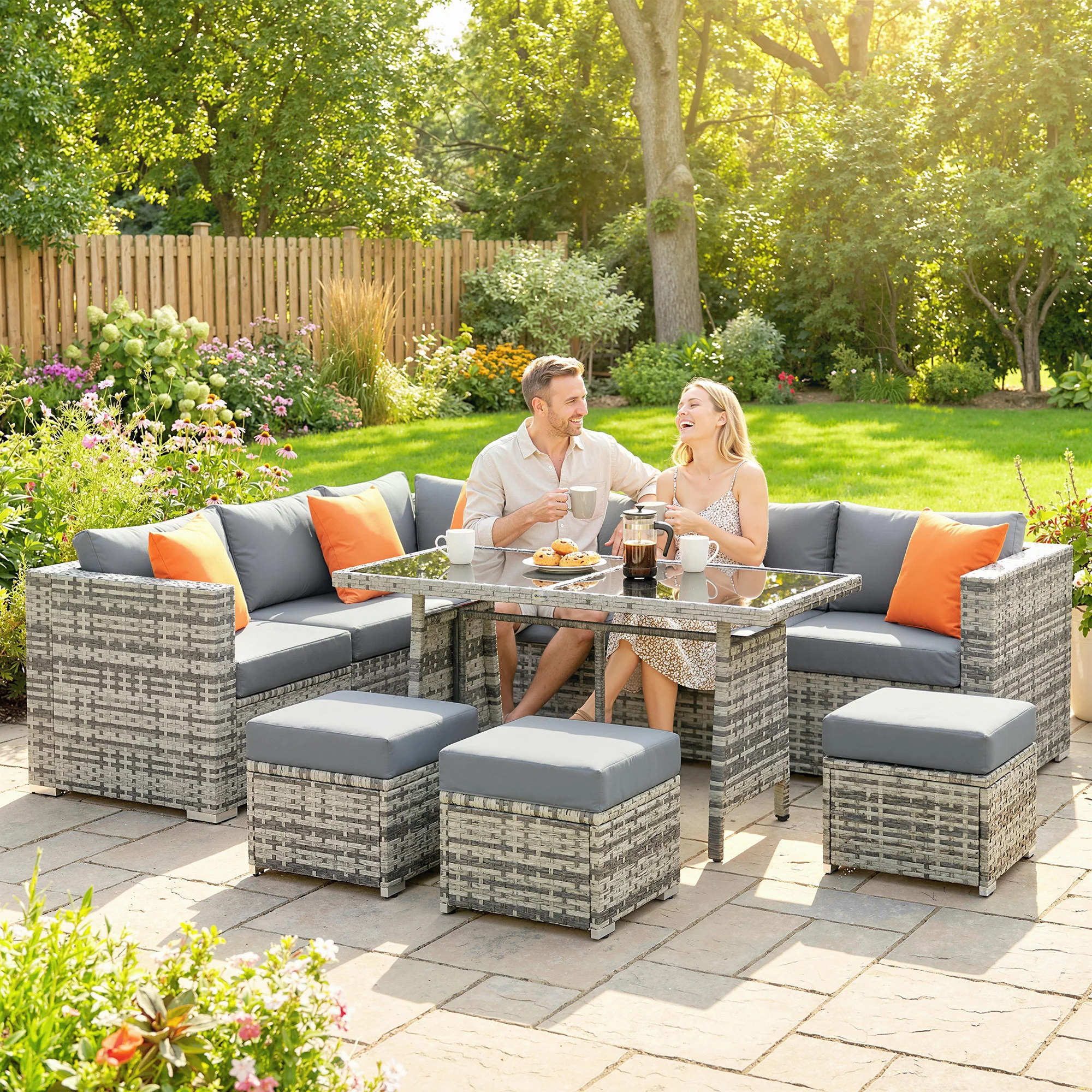 Outsunny 10 Piece Rattan Garden Furniture Set, Outdoor Patio Furniture - Image 8