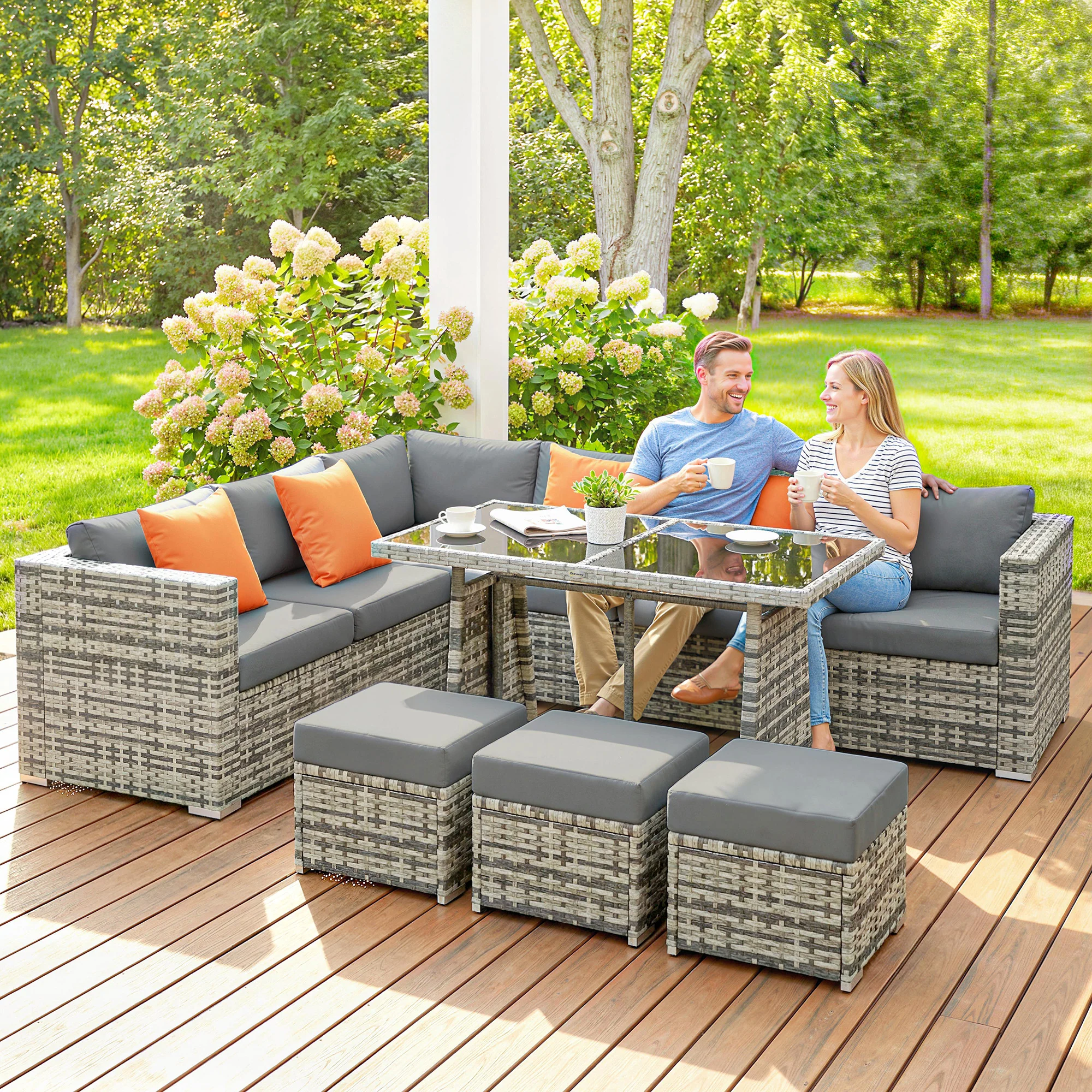 Outsunny 10 Piece Rattan Garden Furniture Set, Outdoor Patio Furniture - Image 9