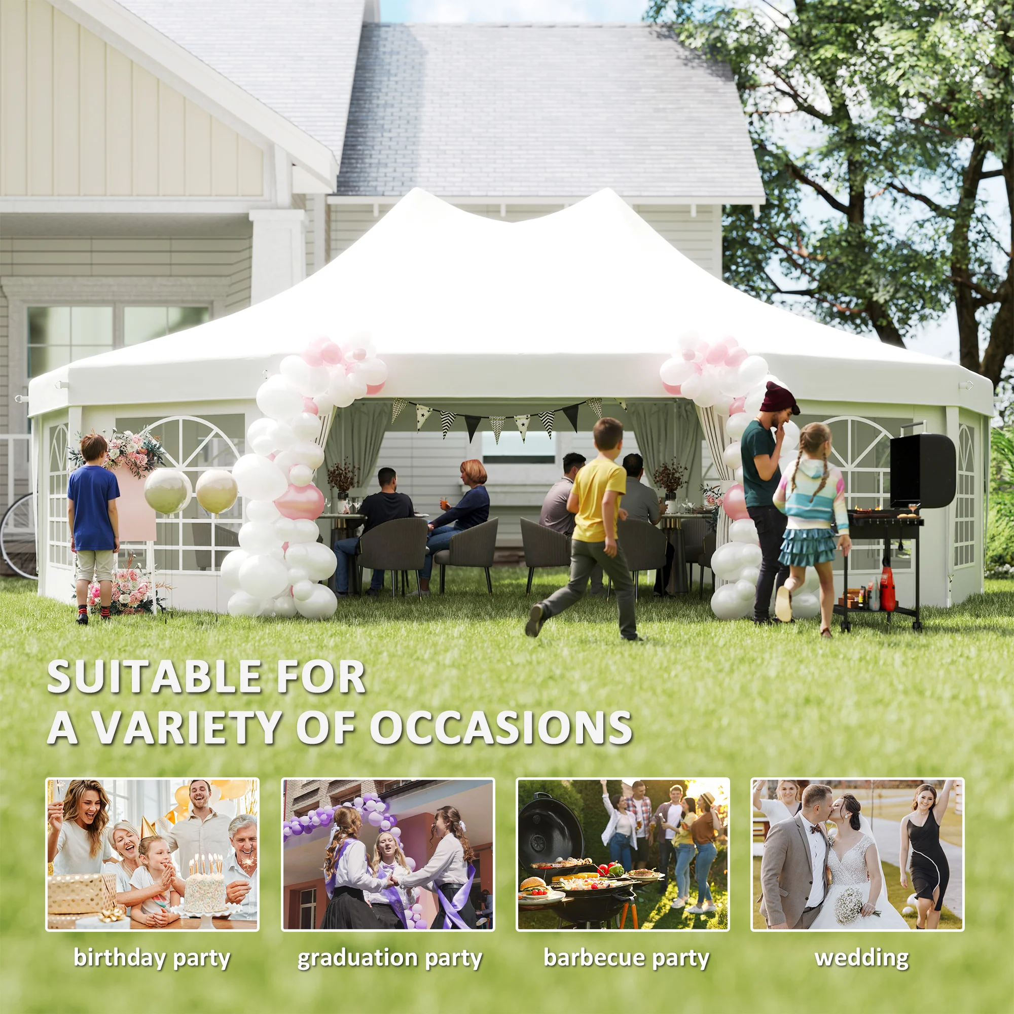 Outsunny 10 Sides Heavy Duty Tent Gazebo Outdoor Party Wedding Event Marquee - Image 7