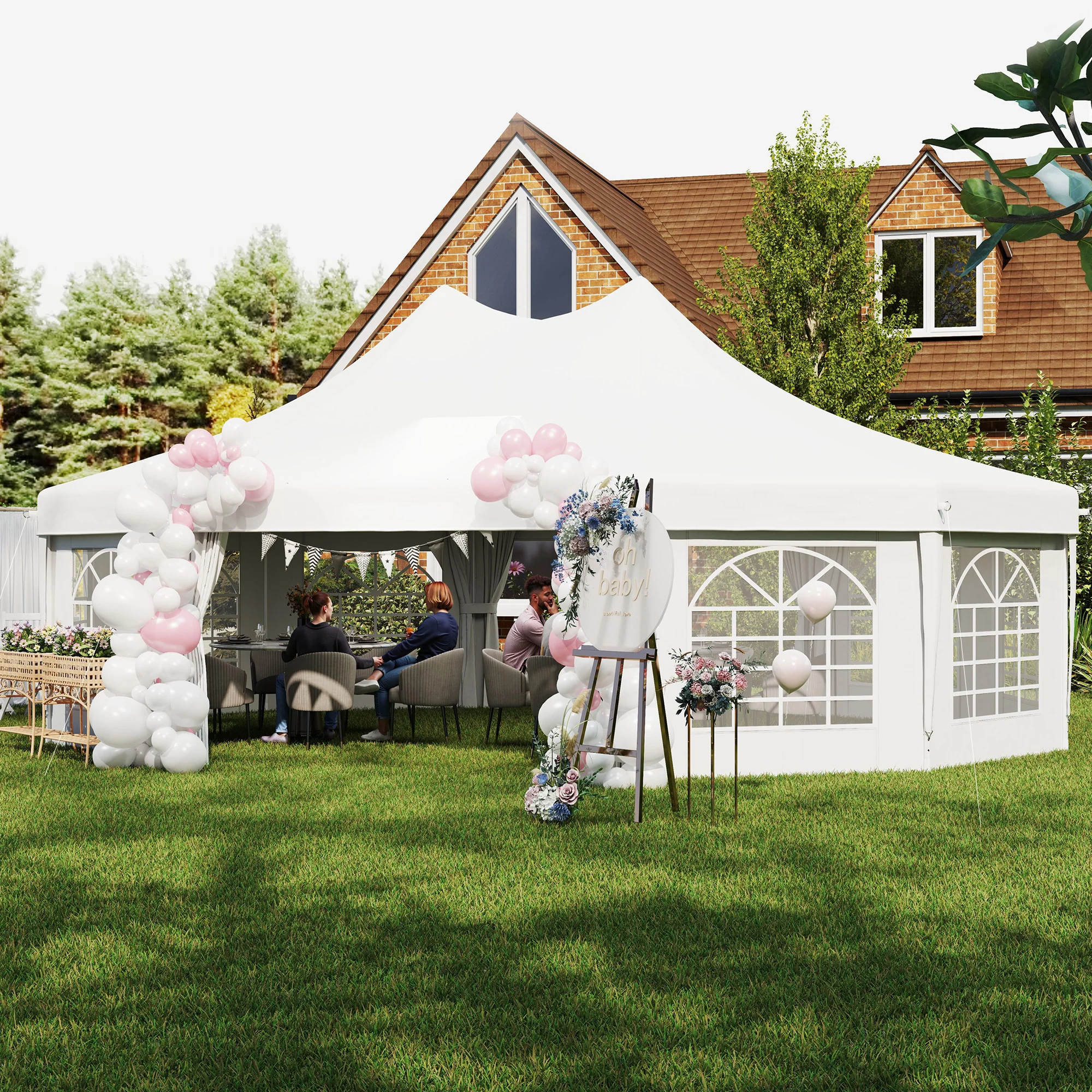Outsunny 10 Sides Heavy Duty Tent Gazebo Outdoor Party Wedding Event Marquee - Image 8