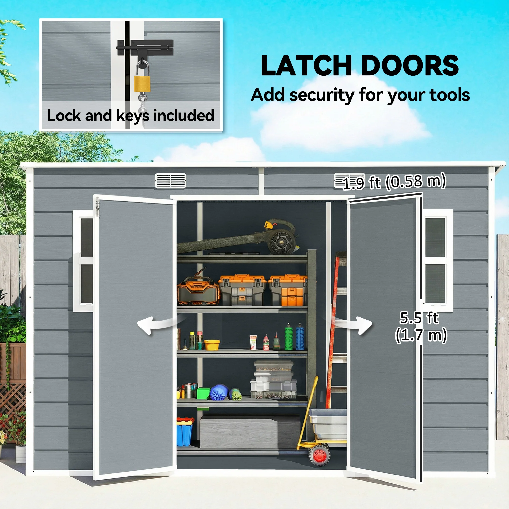 Outsunny 10 X 4 Ft Plastic Garden Shed With Floor, Lockable Doors, Grey - Image 6