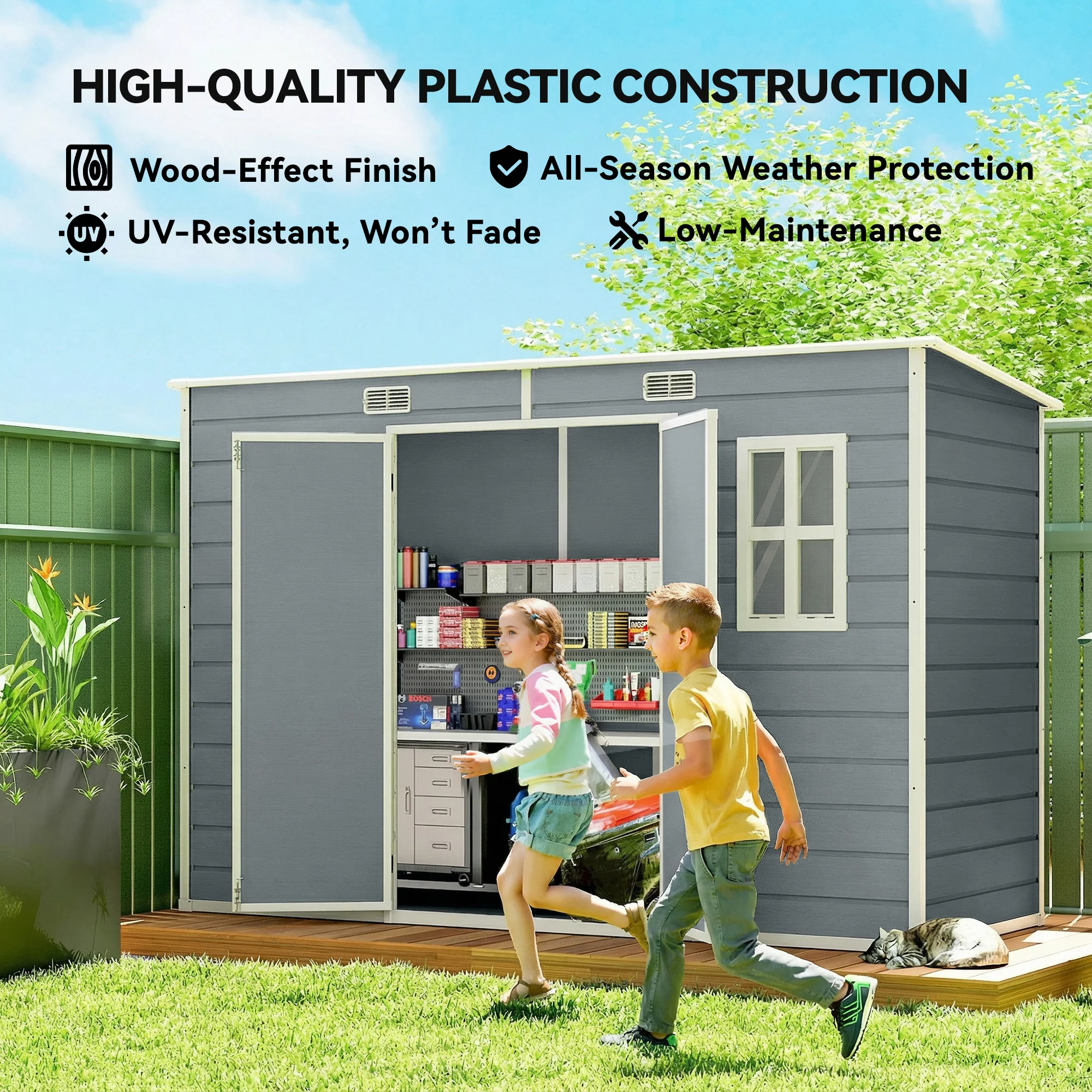 Outsunny 10 X 4 Ft Plastic Garden Shed With Floor, Lockable Doors, Grey - Image 8