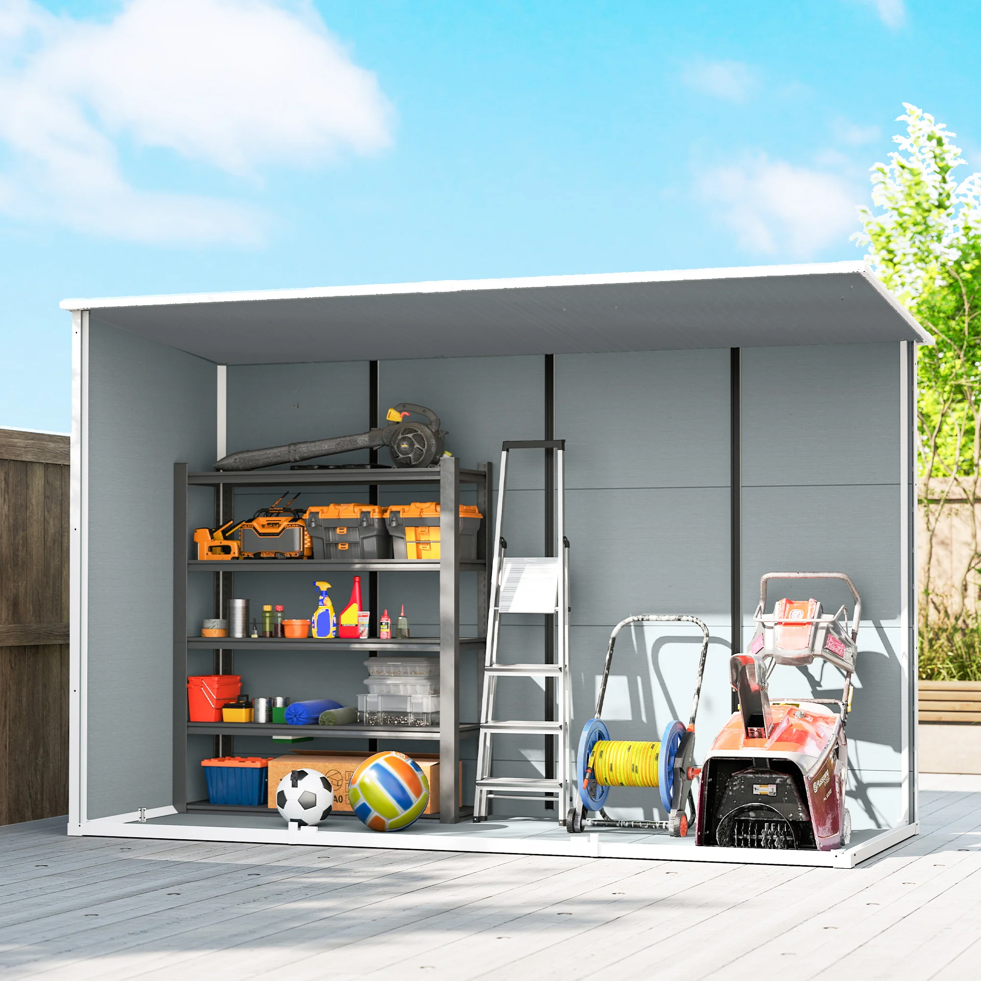 Outsunny 10 X 4 Ft Plastic Garden Shed With Floor, Lockable Doors, Grey - Image 9