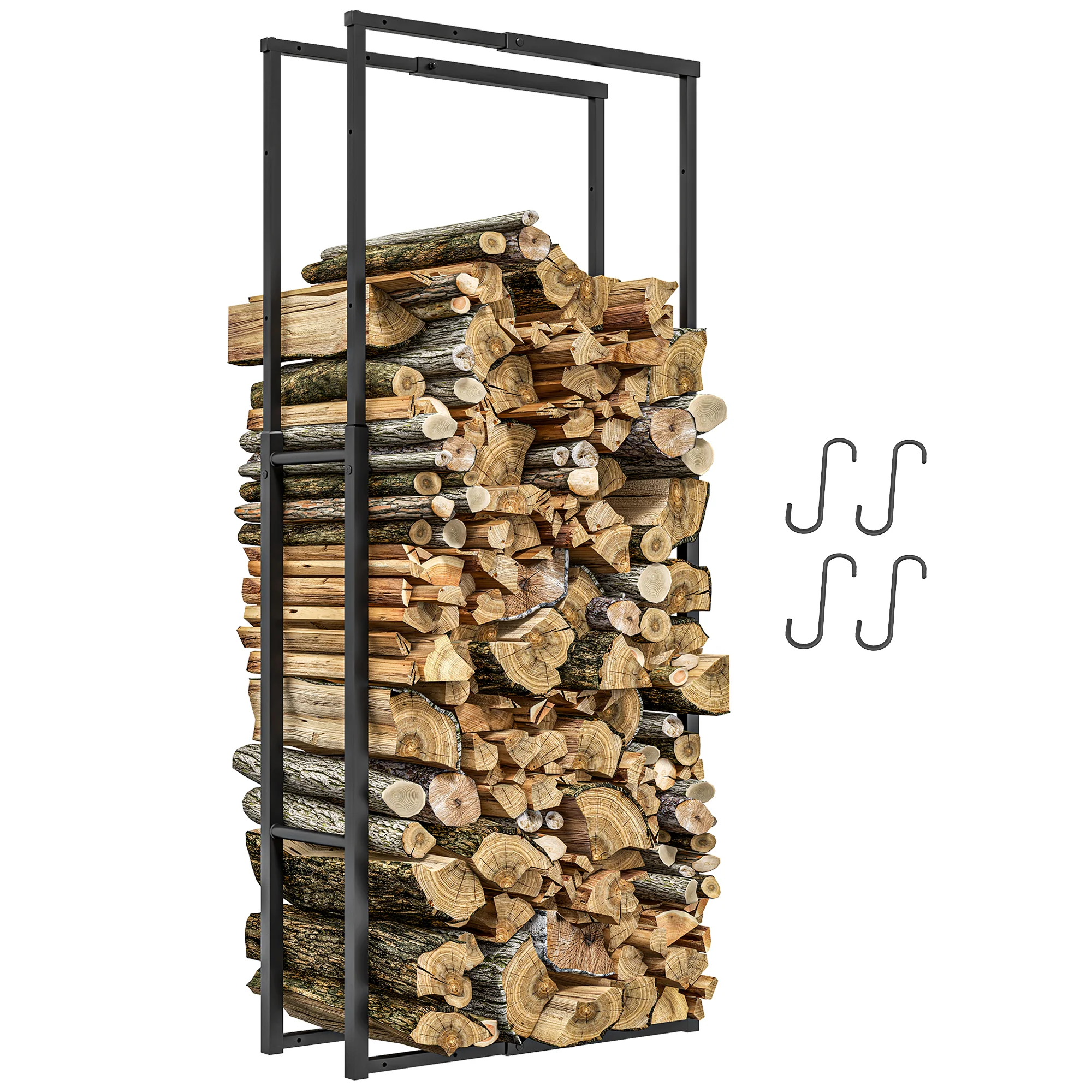 Outsunny 100-150cm Retractable Metal Firewood Log Holder Rack With Hooks